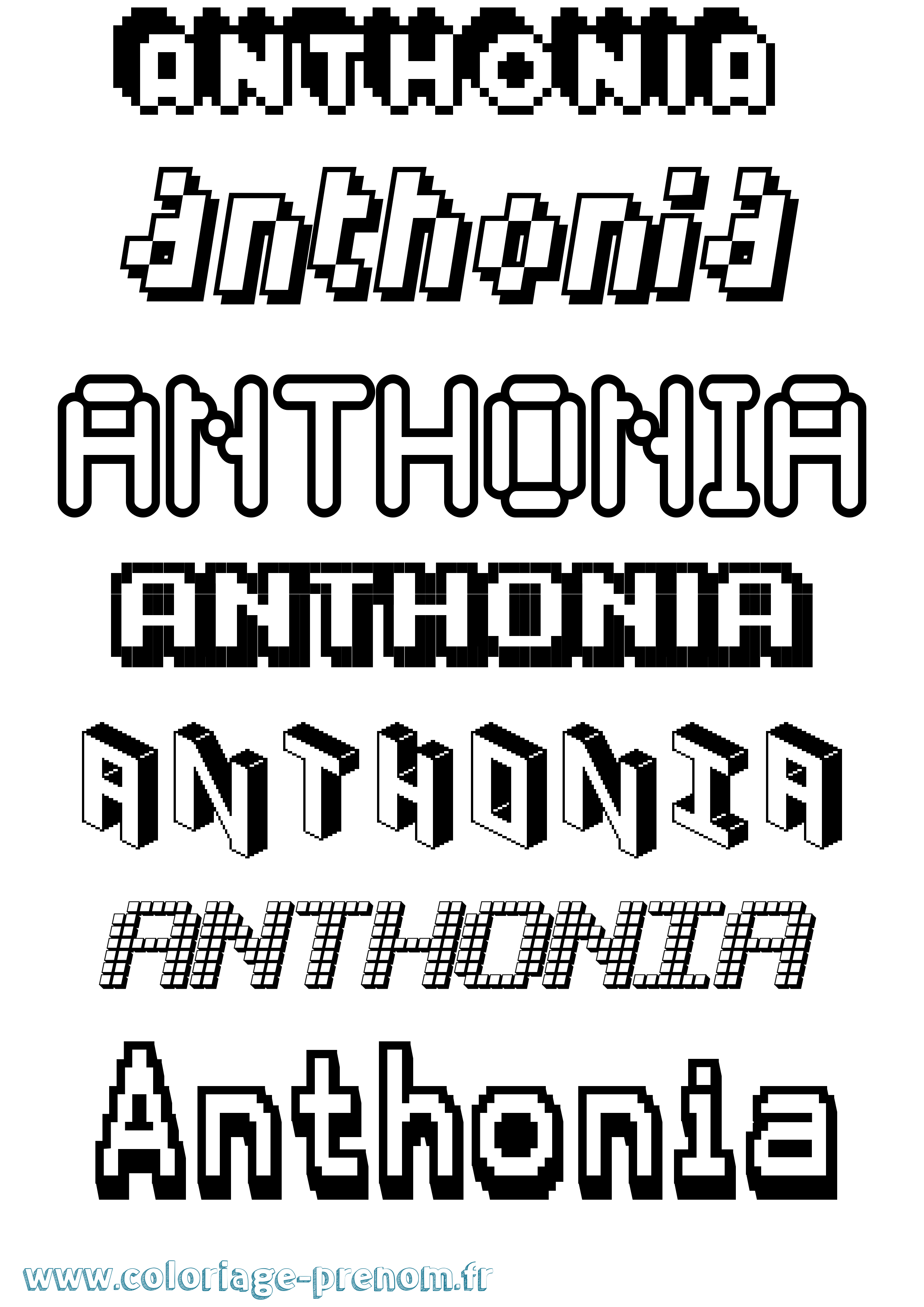 Coloriage prénom Anthonia Pixel