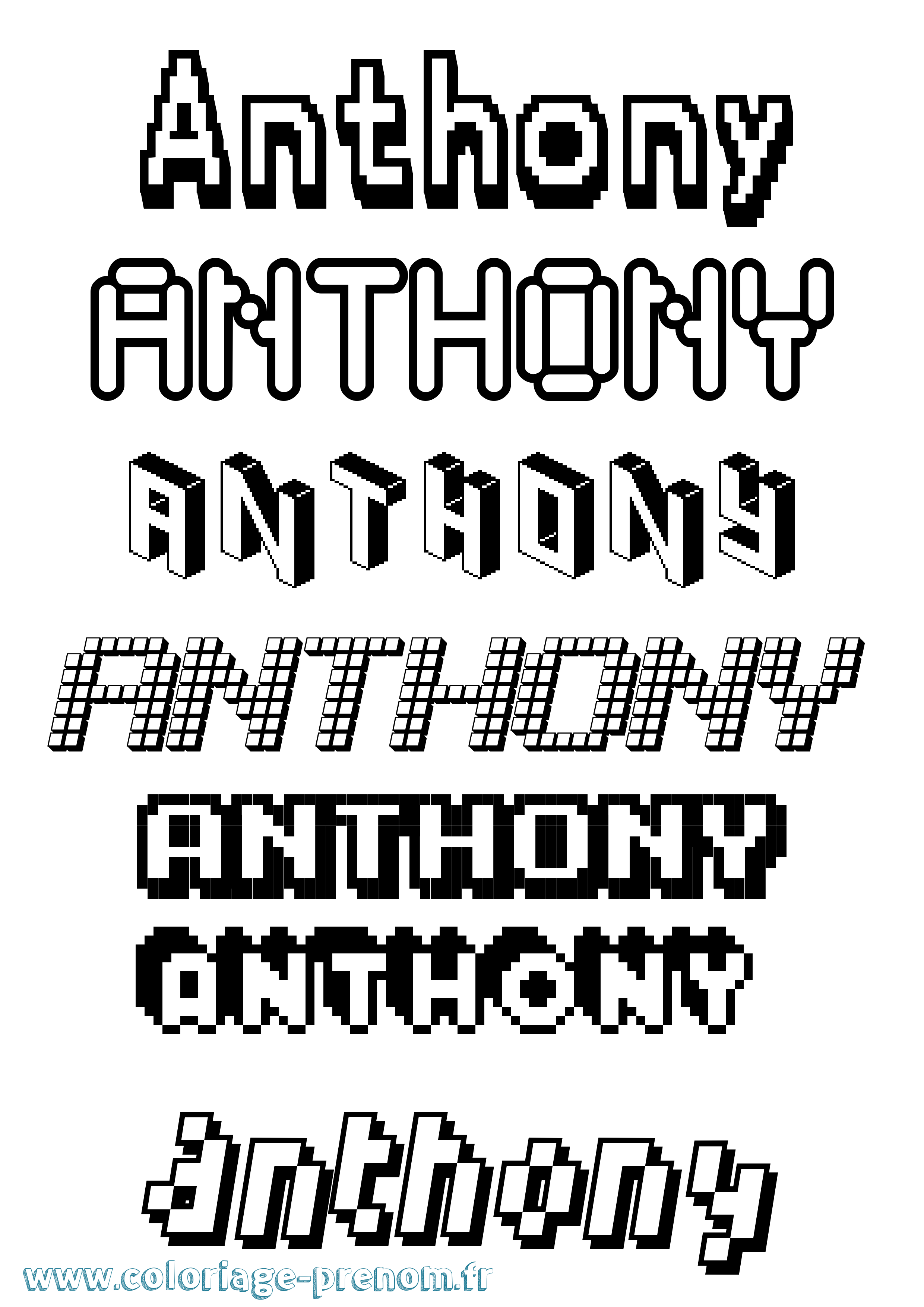 Coloriage prénom Anthony Pixel