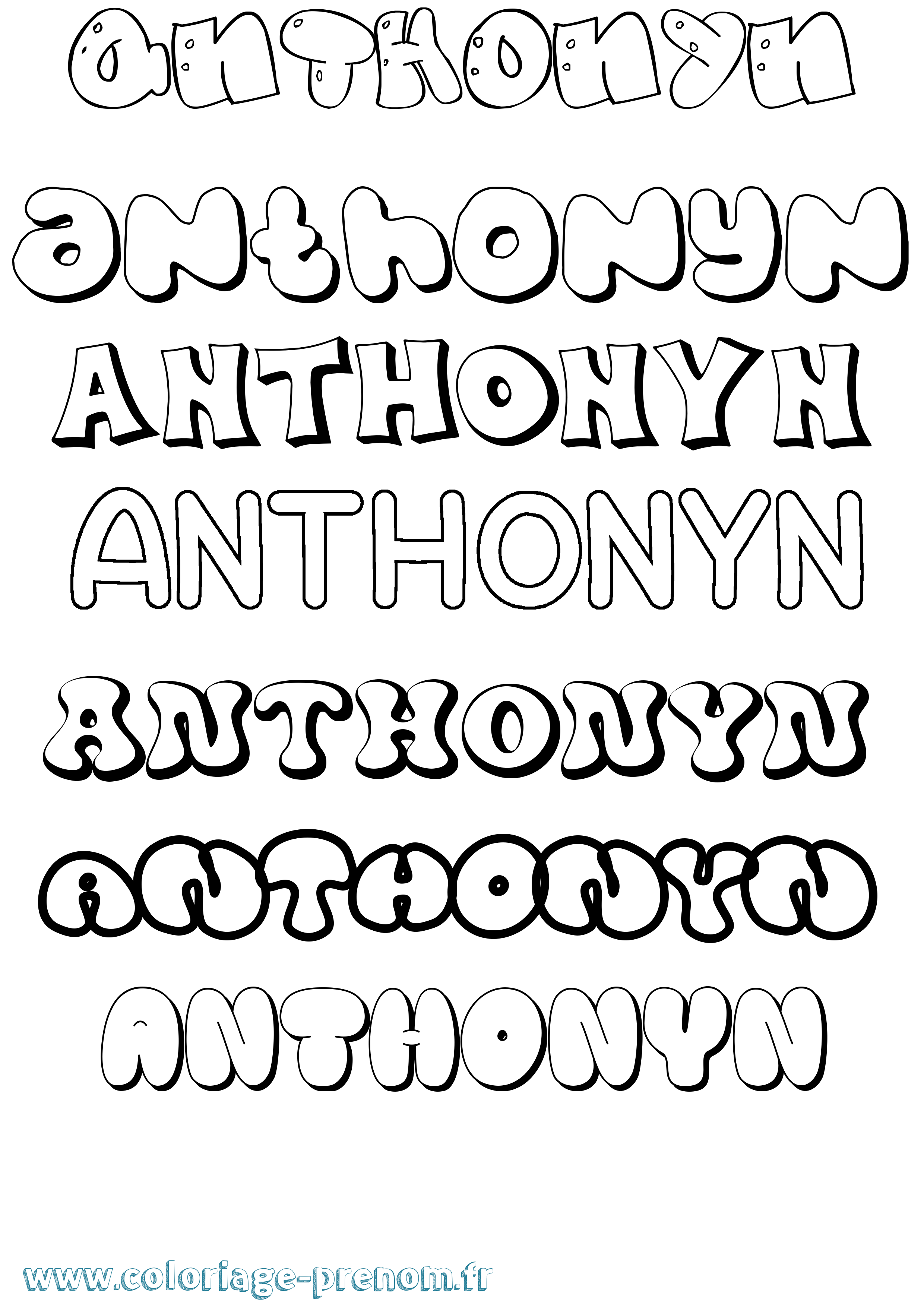 Coloriage prénom Anthonyn Bubble