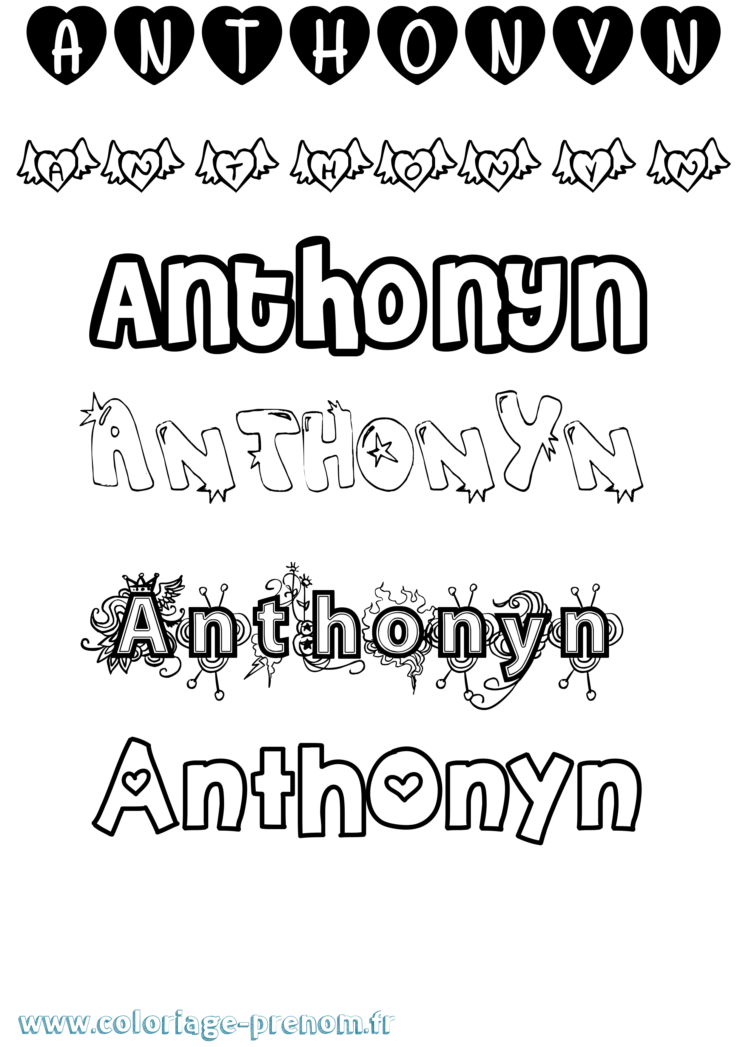 Coloriage prénom Anthonyn Girly