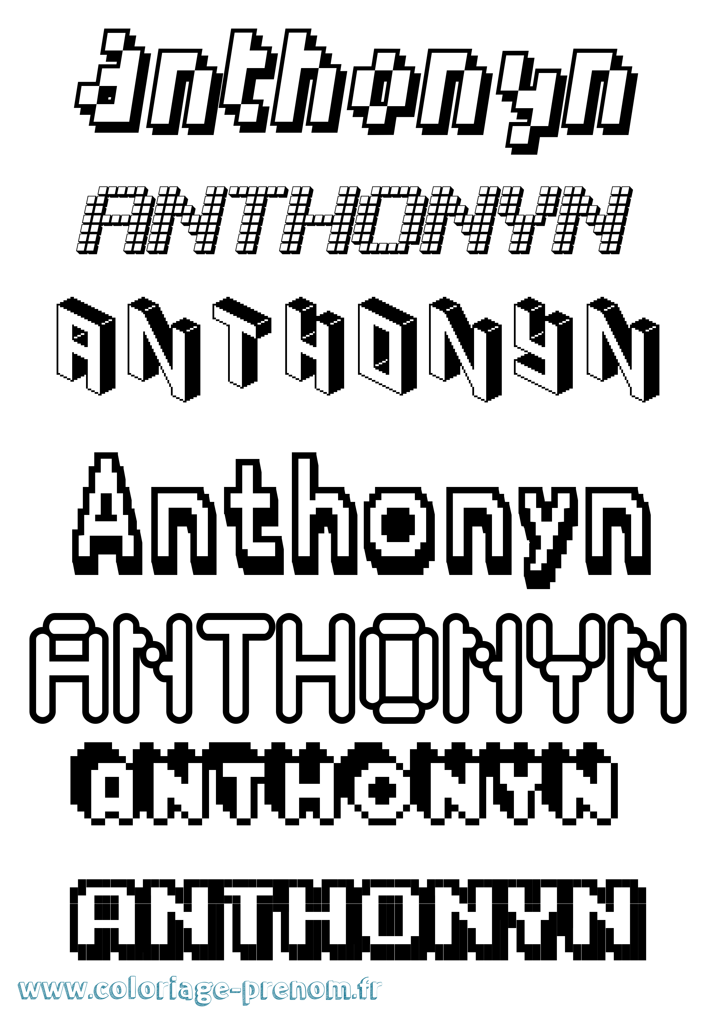 Coloriage prénom Anthonyn Pixel