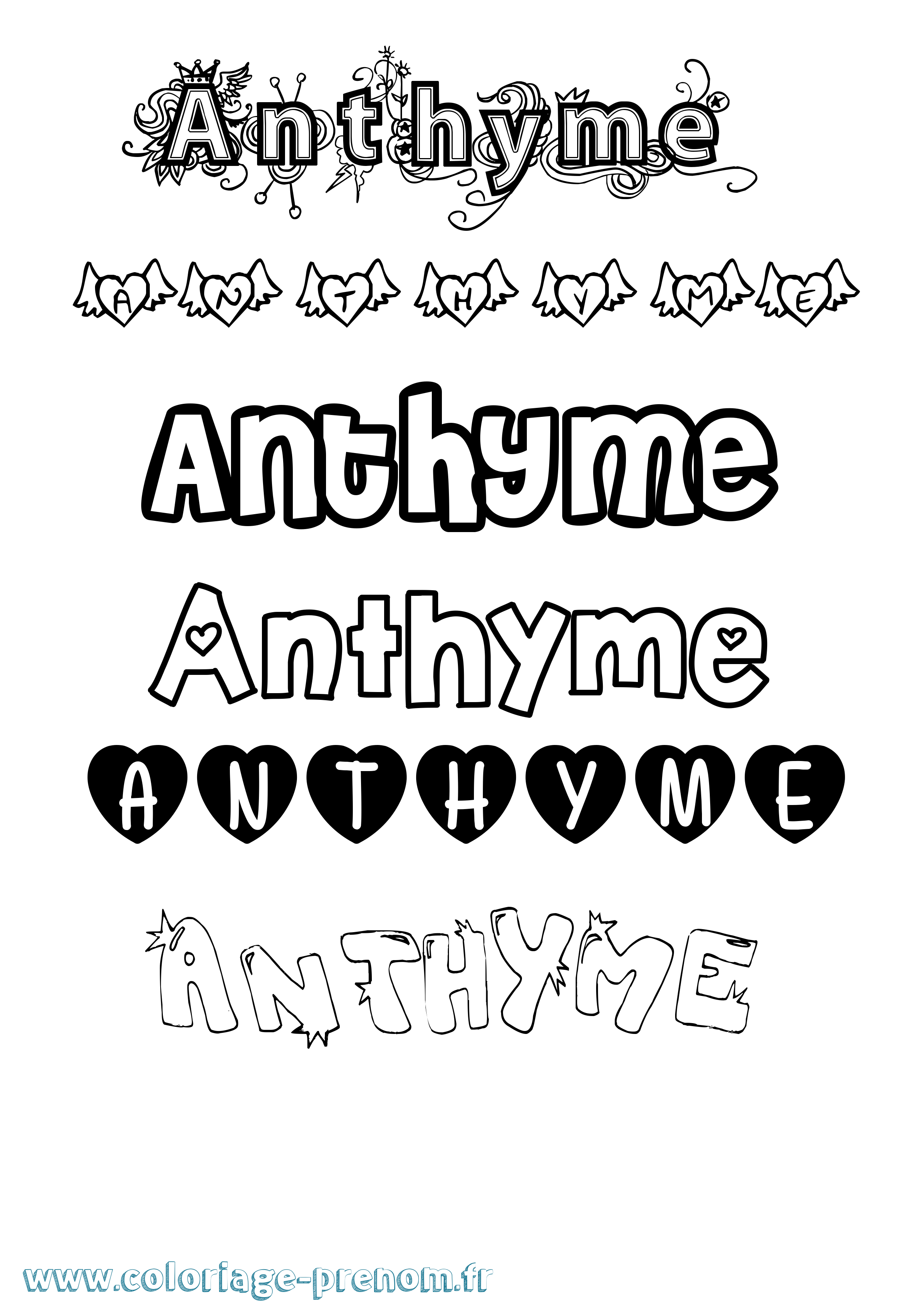 Coloriage prénom Anthyme Girly