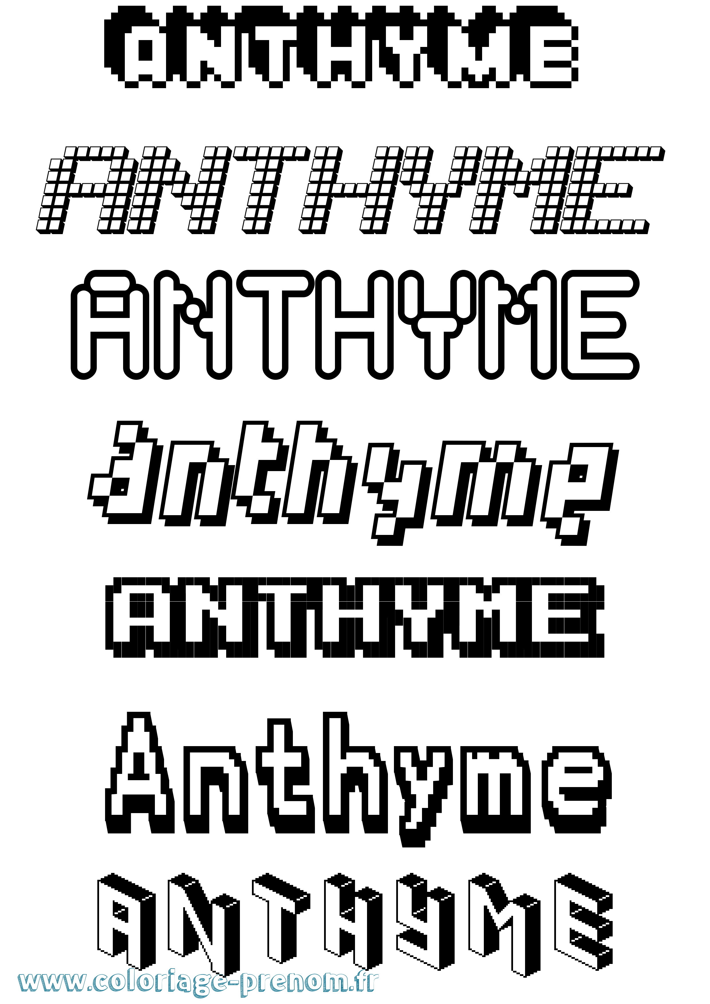 Coloriage prénom Anthyme Pixel