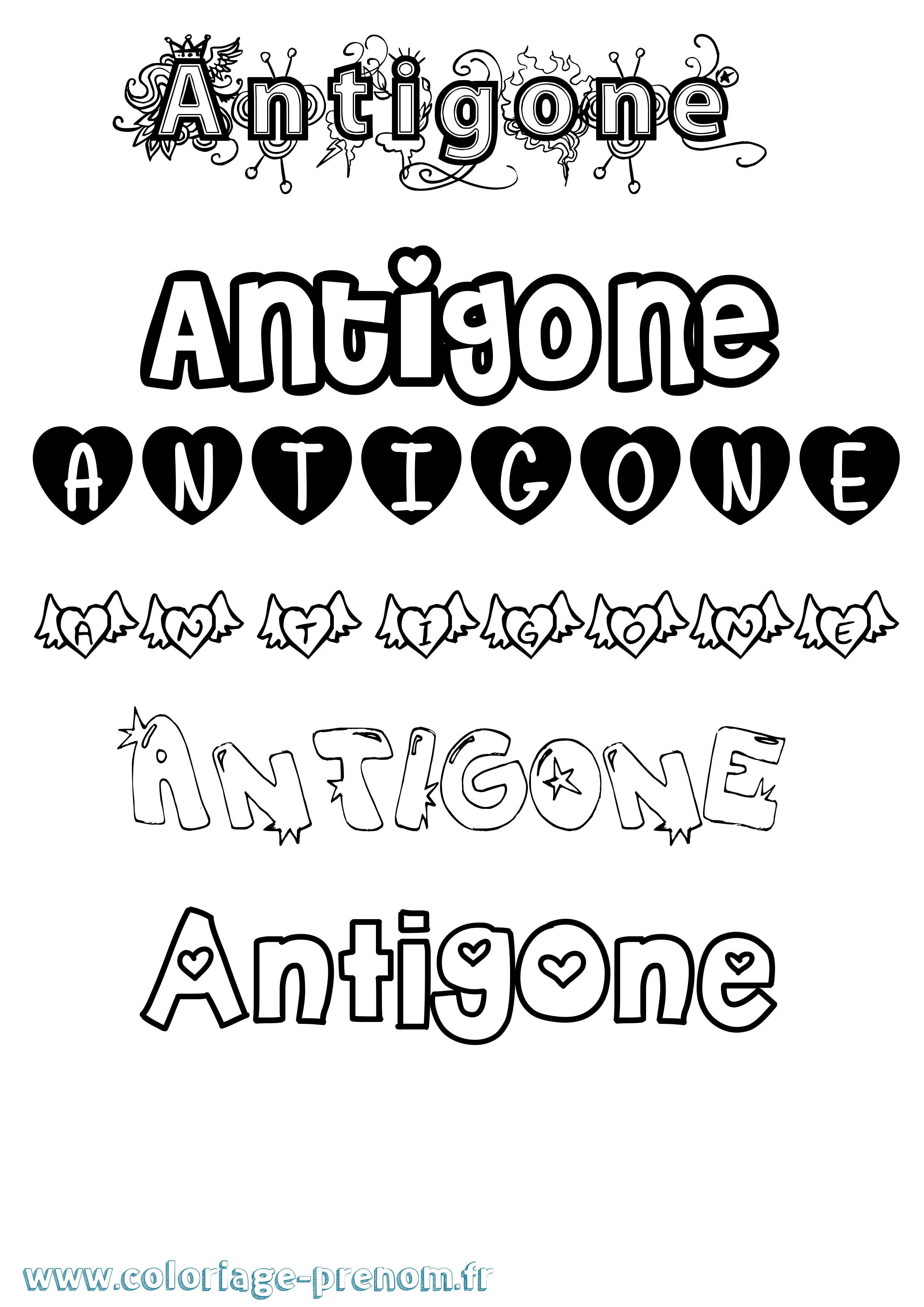 Coloriage prénom Antigone Girly