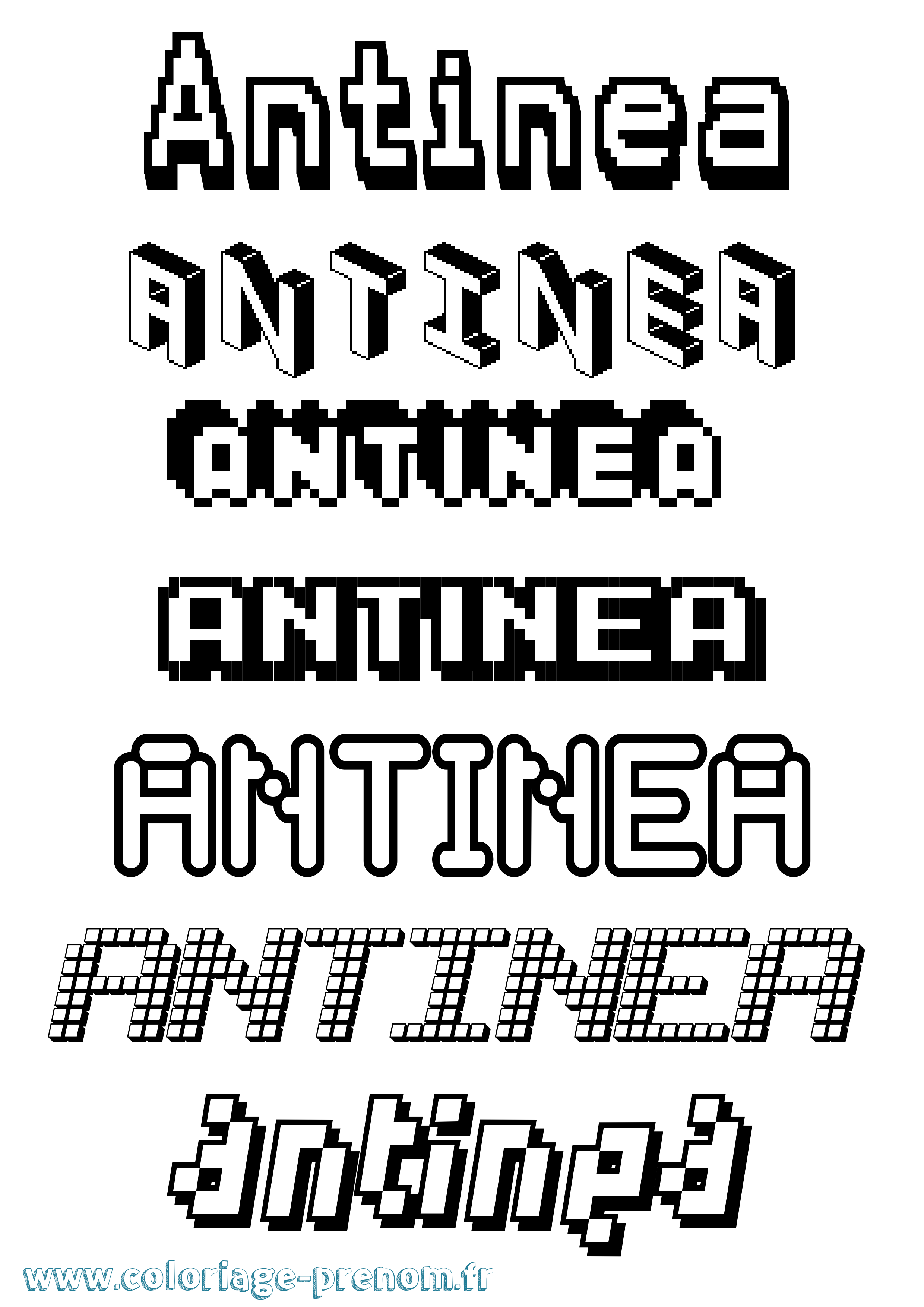 Coloriage prénom Antinea Pixel