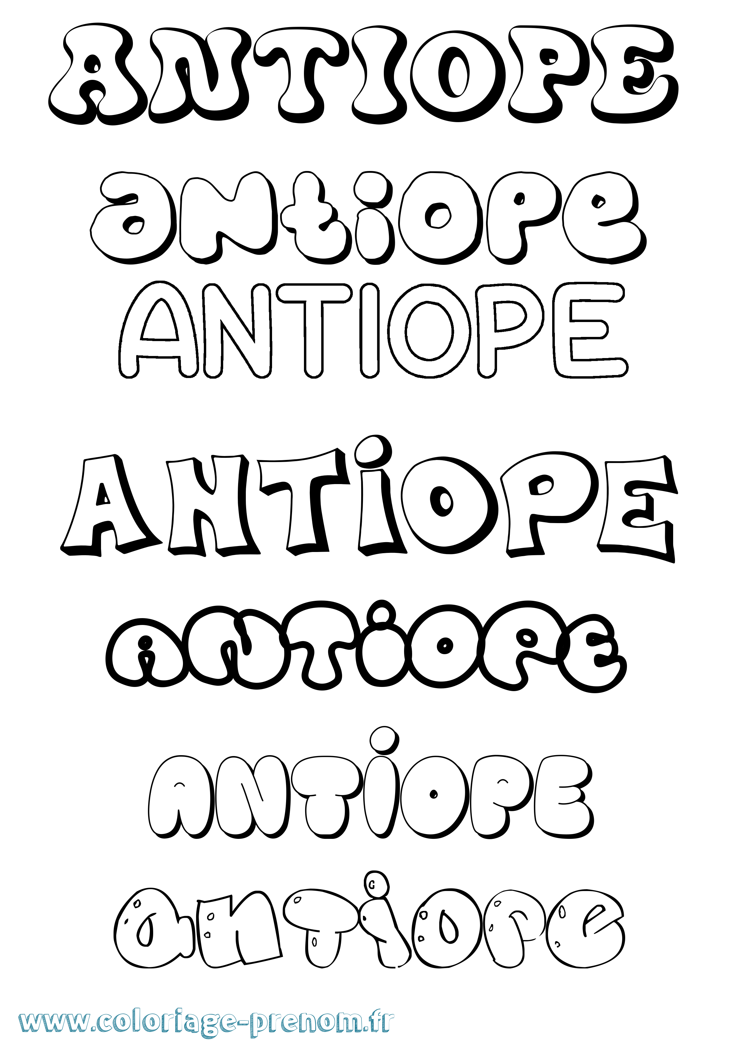 Coloriage prénom Antiope Bubble