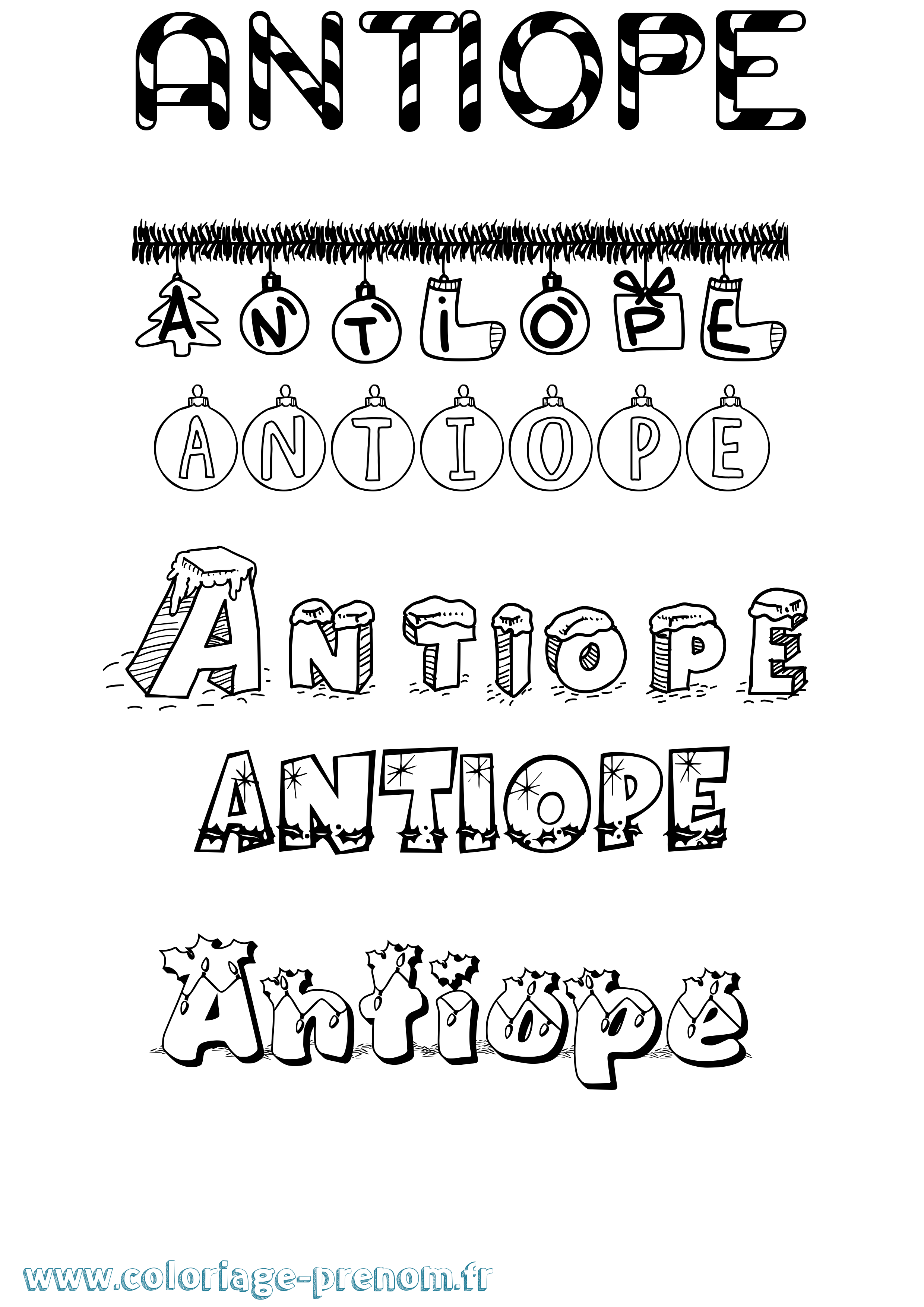 Coloriage prénom Antiope Noël