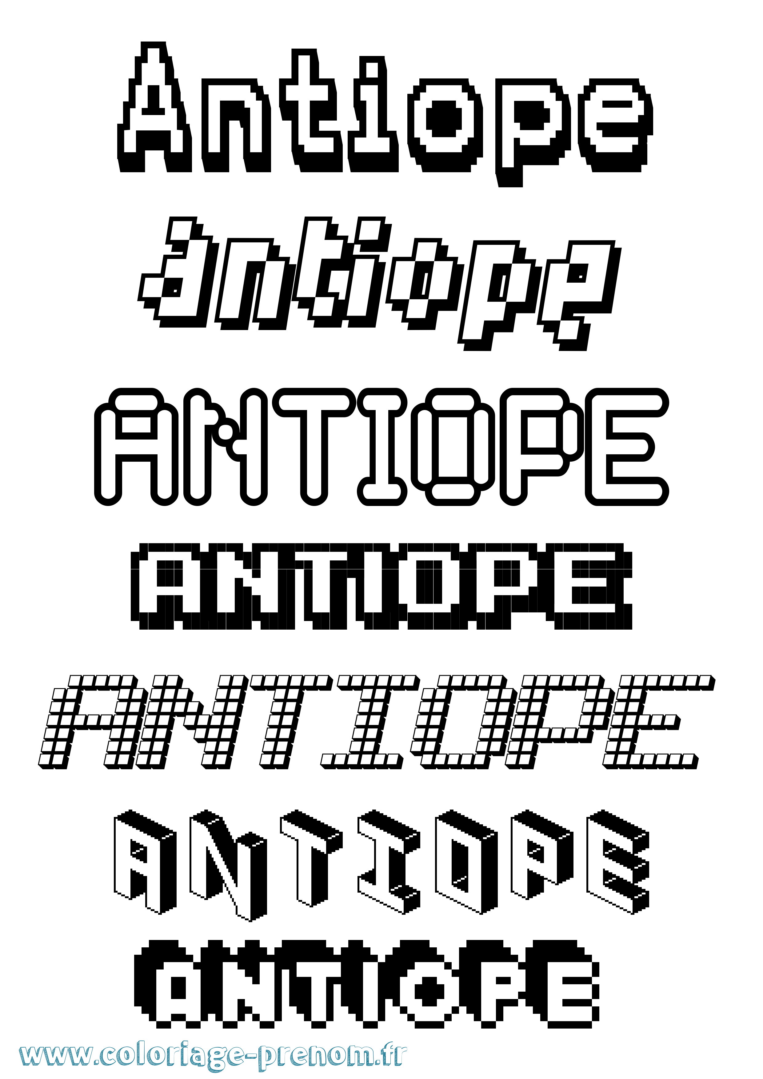 Coloriage prénom Antiope Pixel