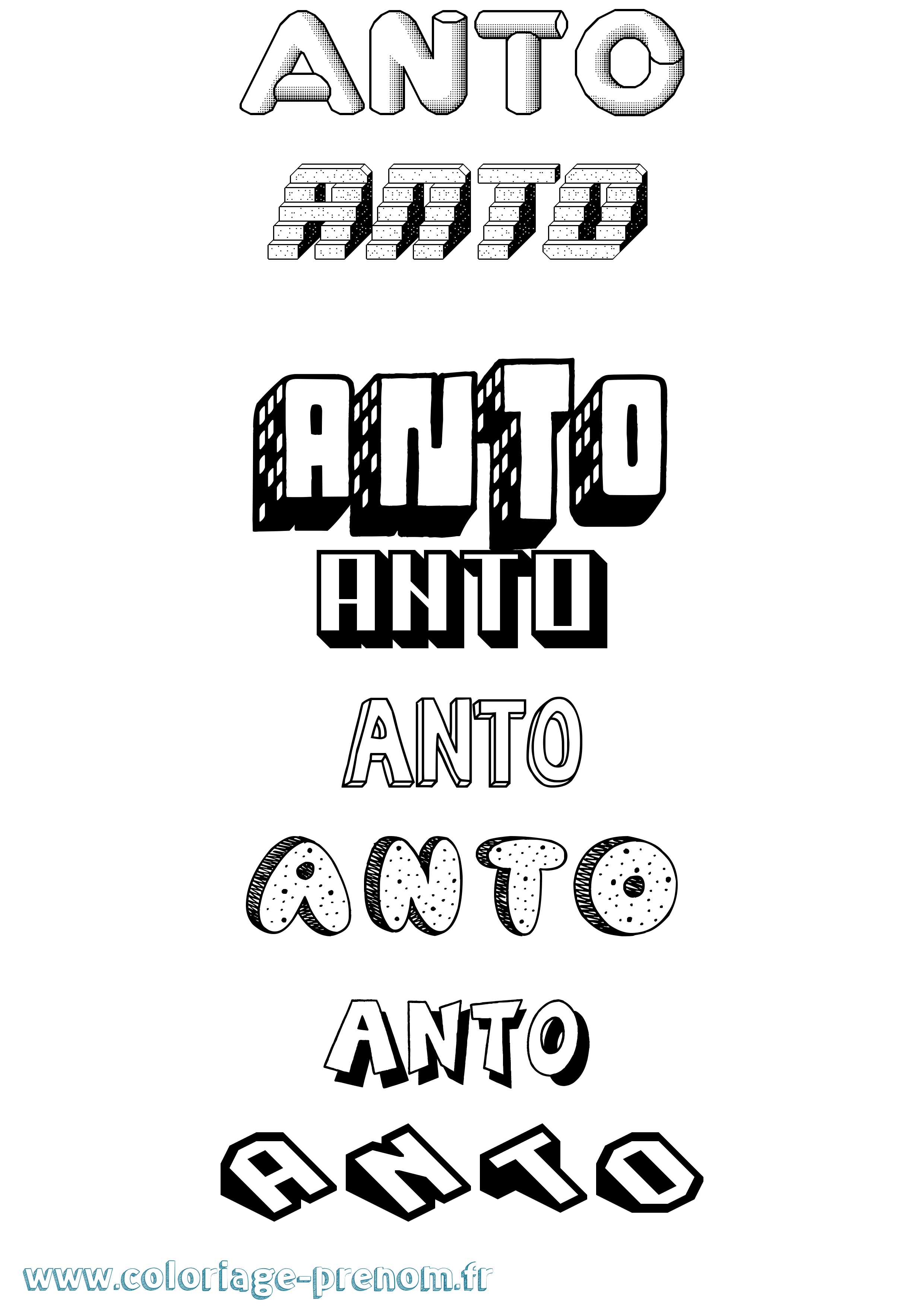 Coloriage Anto Effet 3D Coloriage prénom Anto Effet 3D