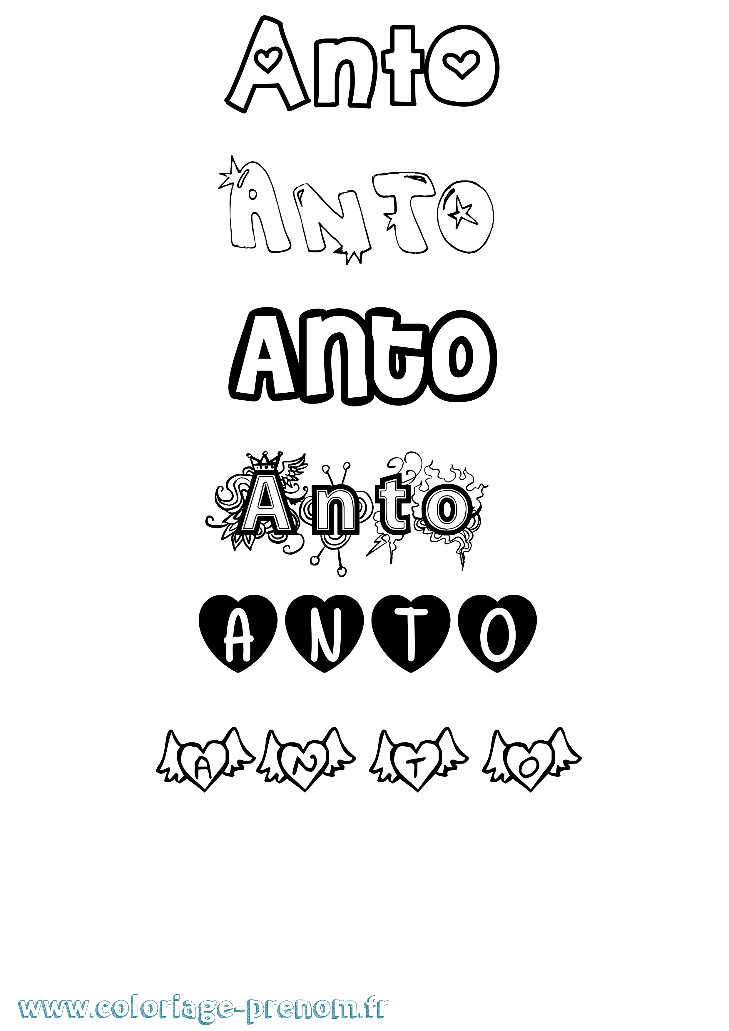 Coloriage Anto Girly Coloriage prénom Anto Girly