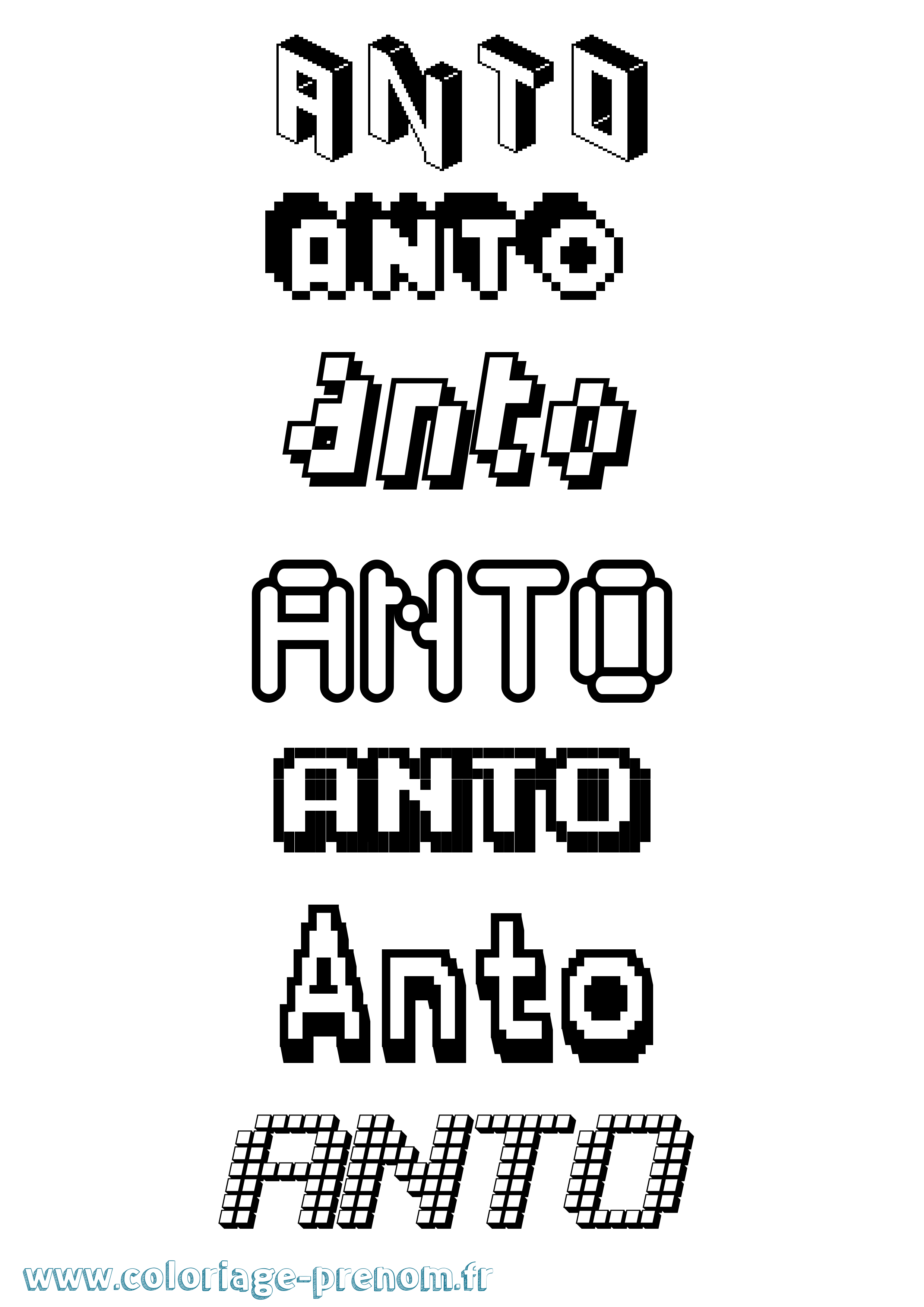 Coloriage prénom Anto Pixel