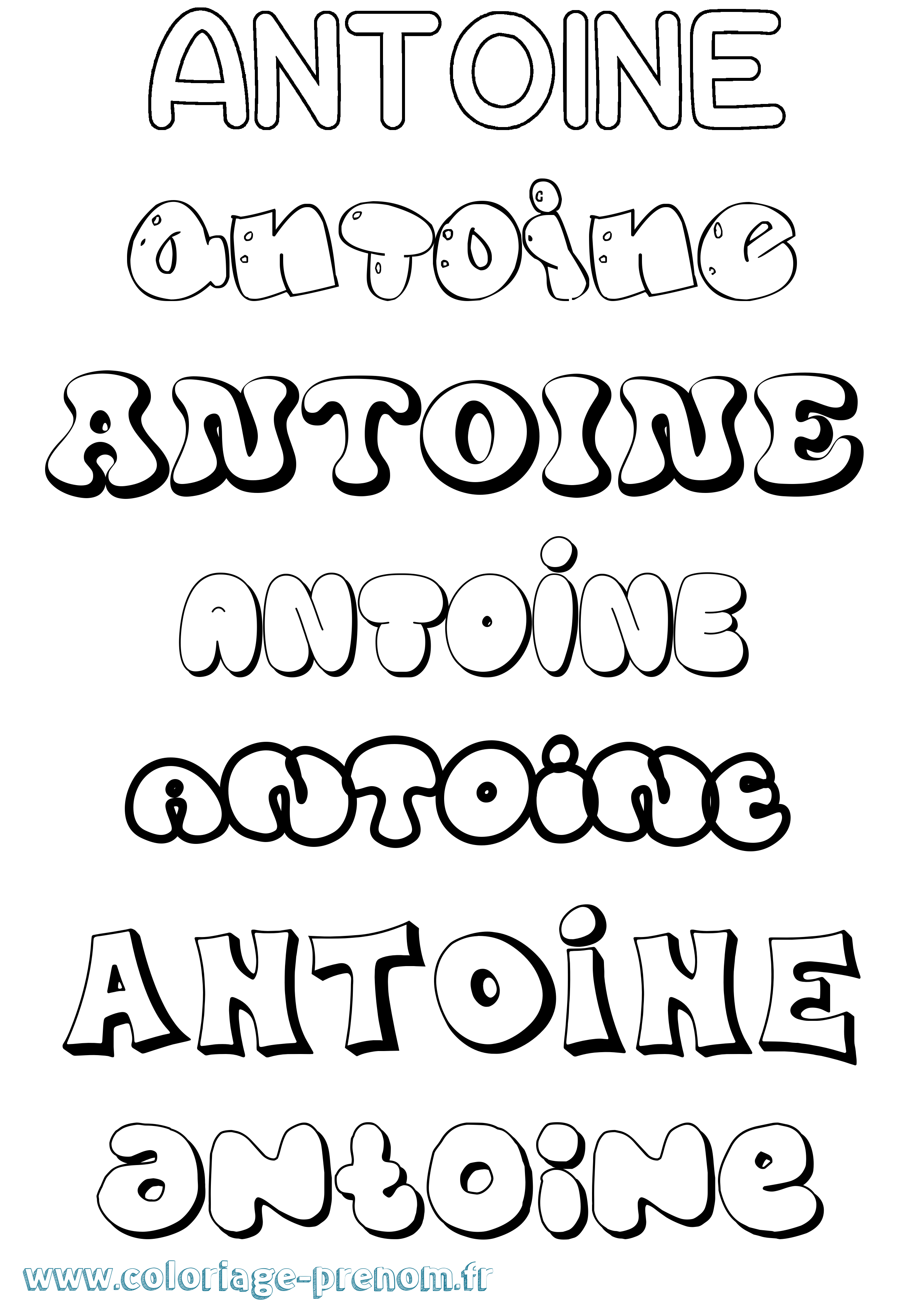 Coloriage prénom Antoine Bubble
