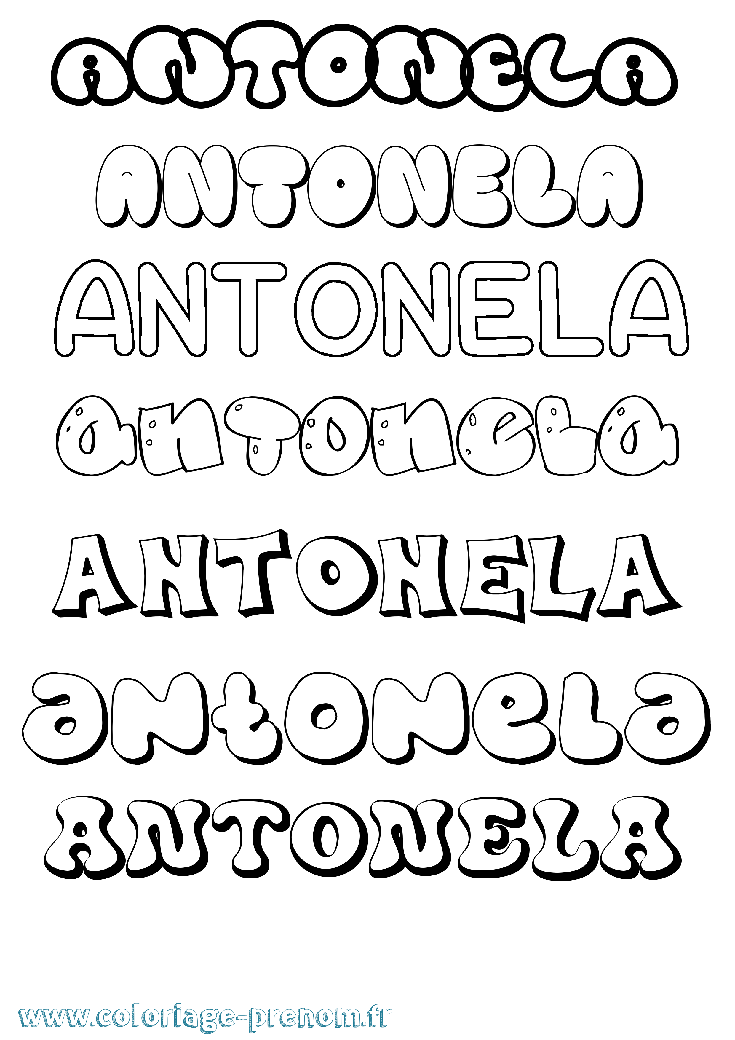 Coloriage prénom Antonela Bubble