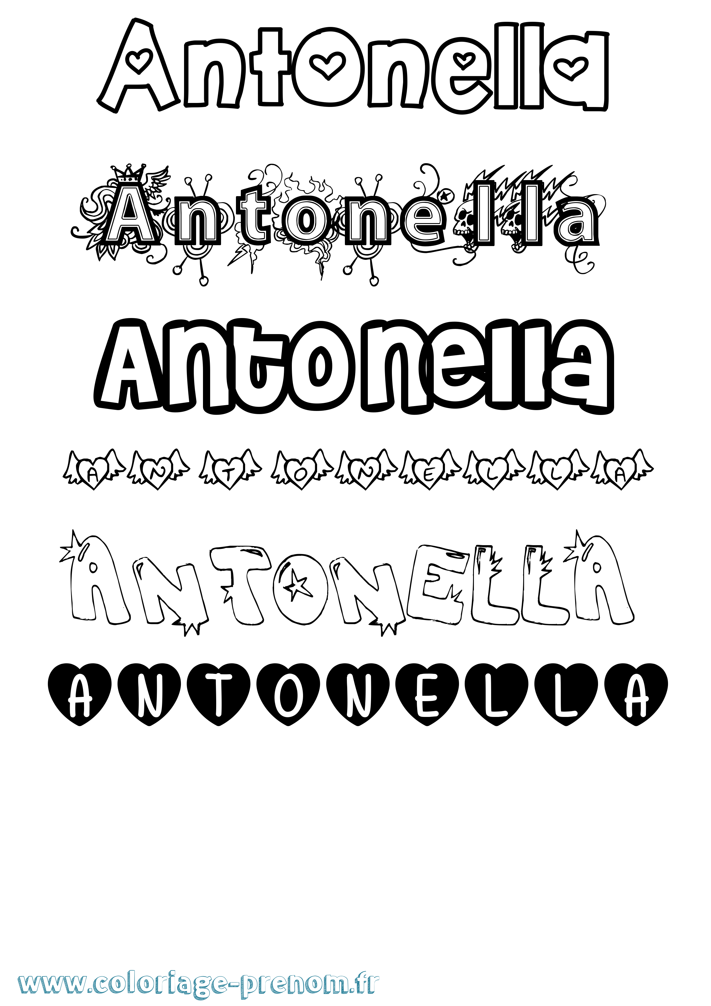 Coloriage prénom Antonella Girly