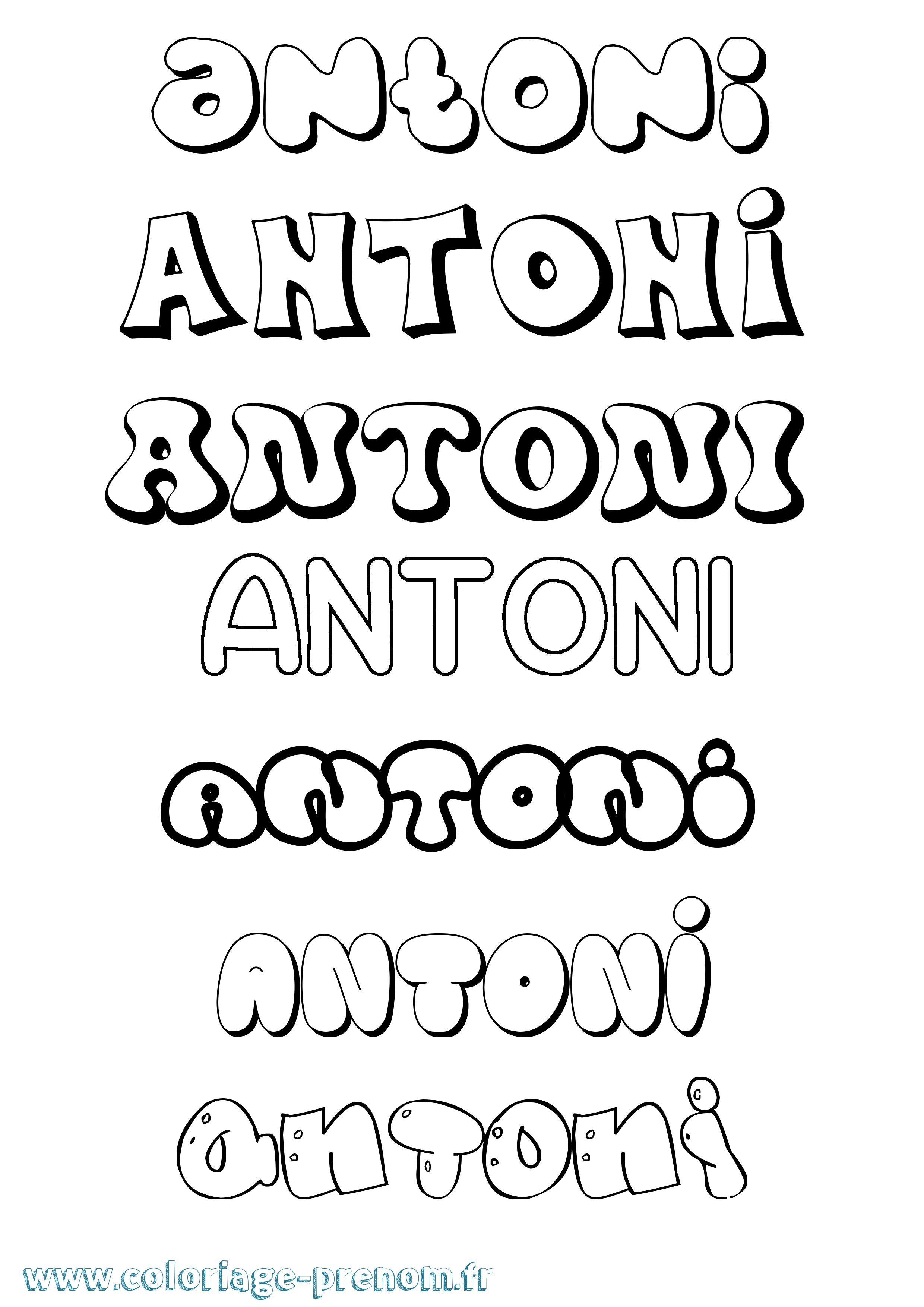 Coloriage prénom Antoni Bubble
