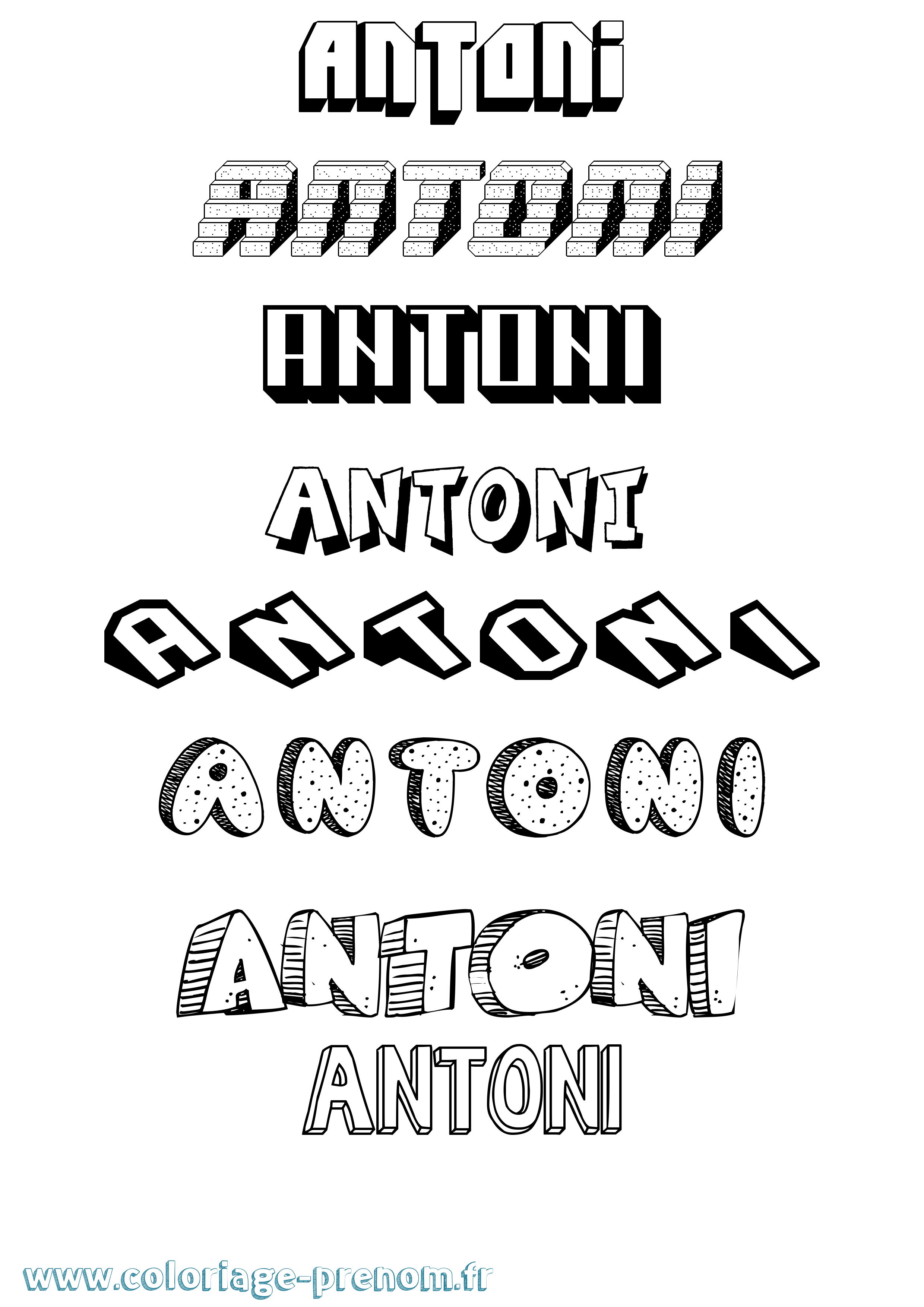 Coloriage prénom Antoni Effet 3D
