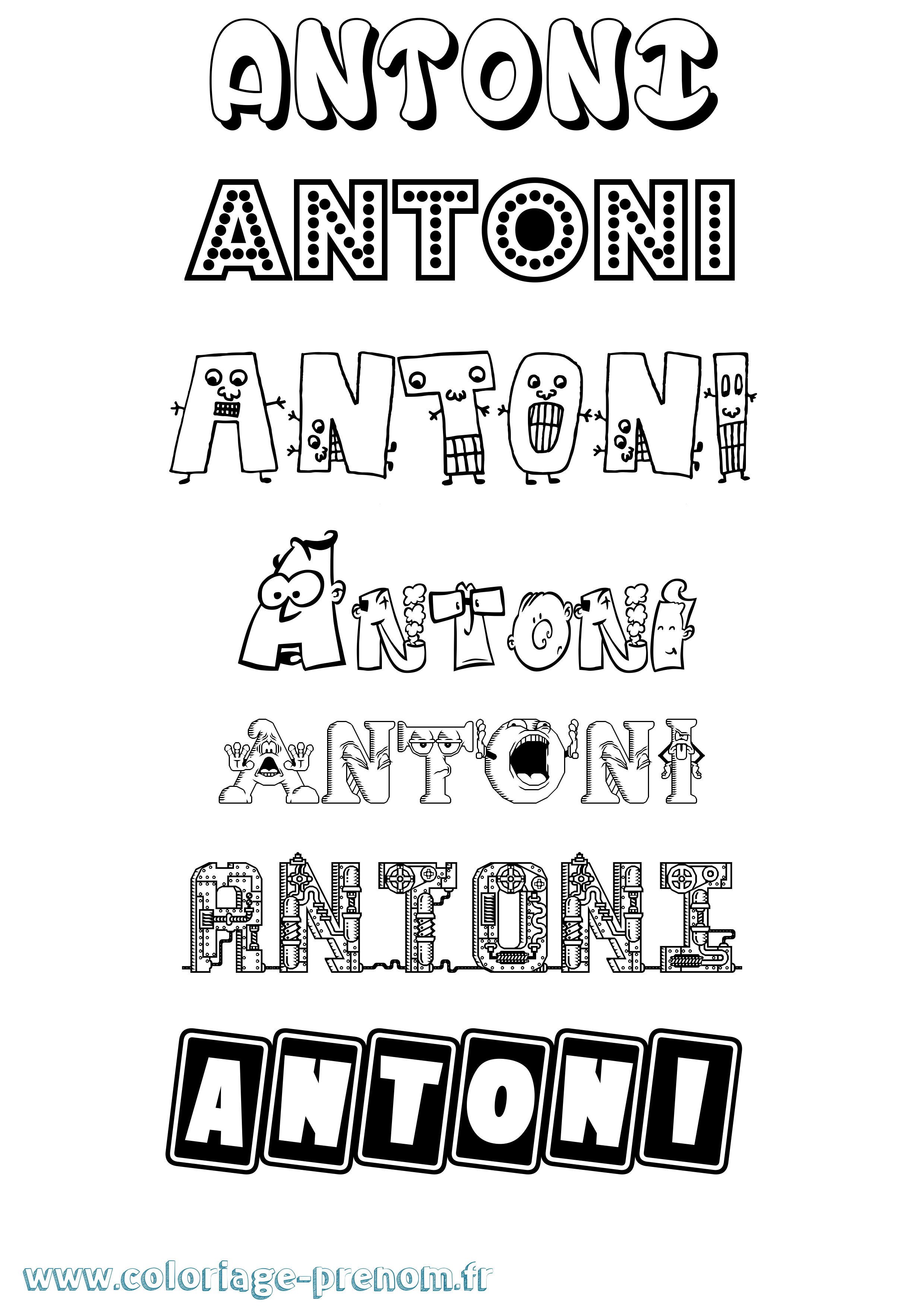 Coloriage prénom Antoni Fun
