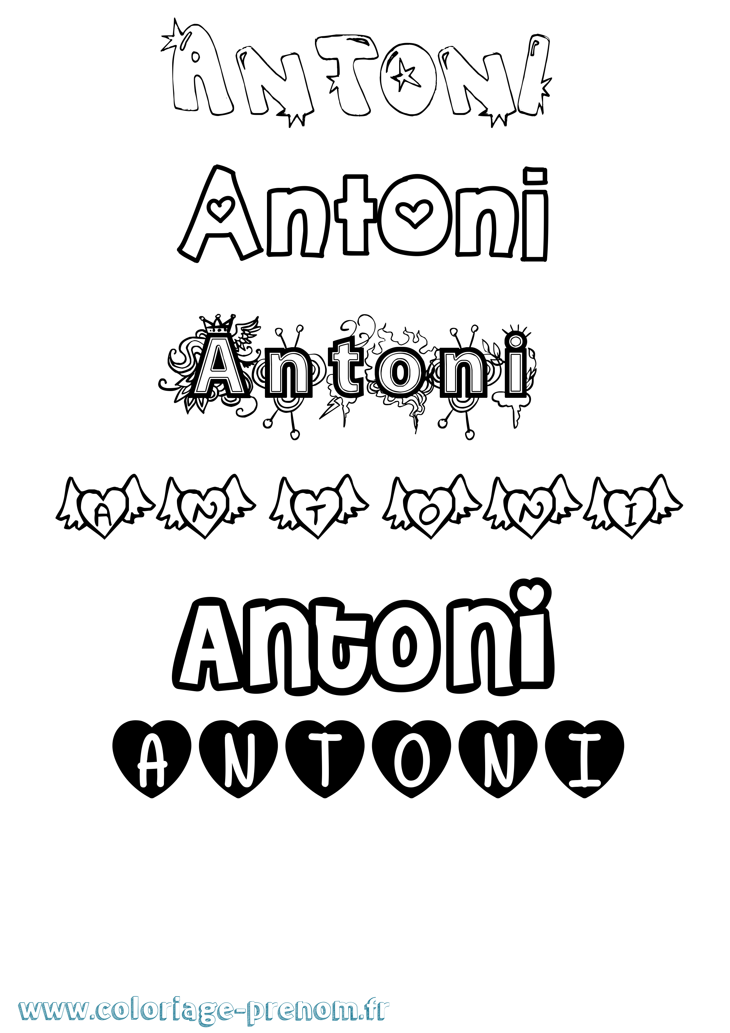 Coloriage prénom Antoni Girly