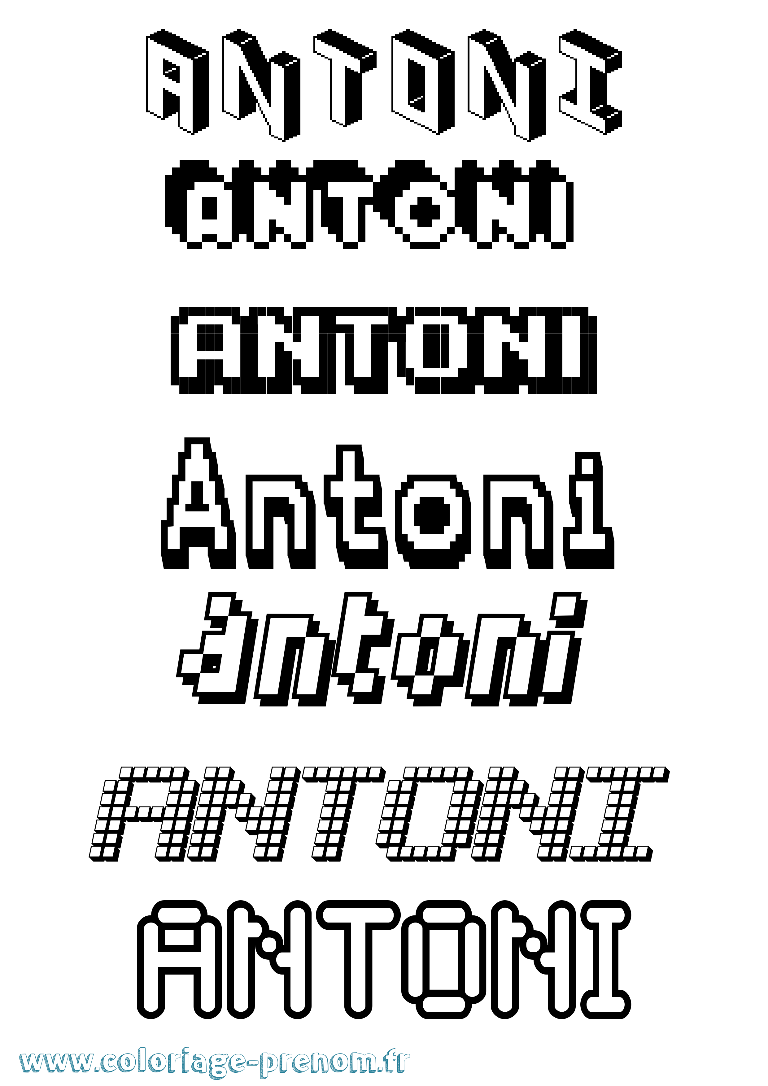 Coloriage prénom Antoni Pixel