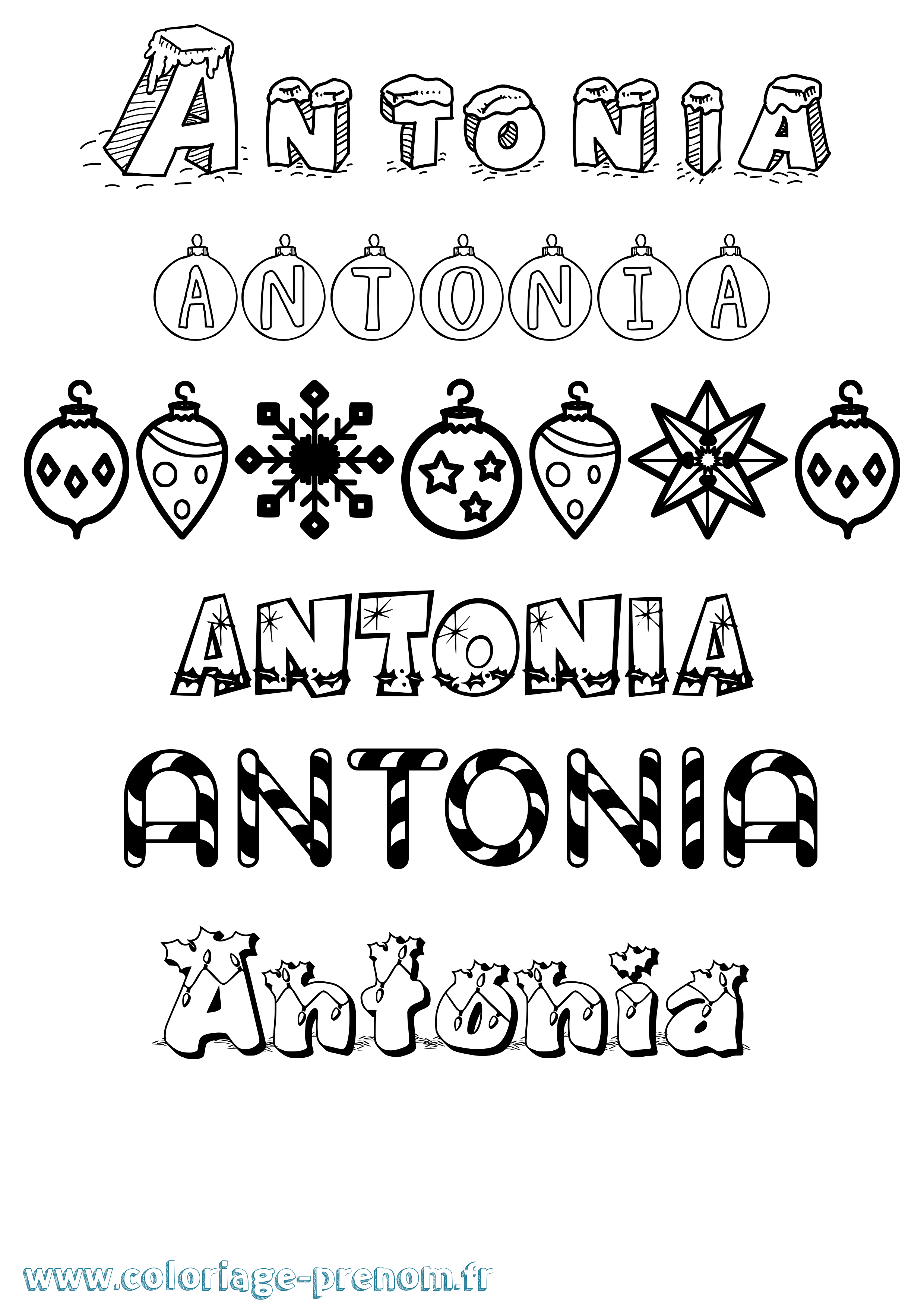Coloriage Antonia Noël Coloriage prénom Antonia Noël