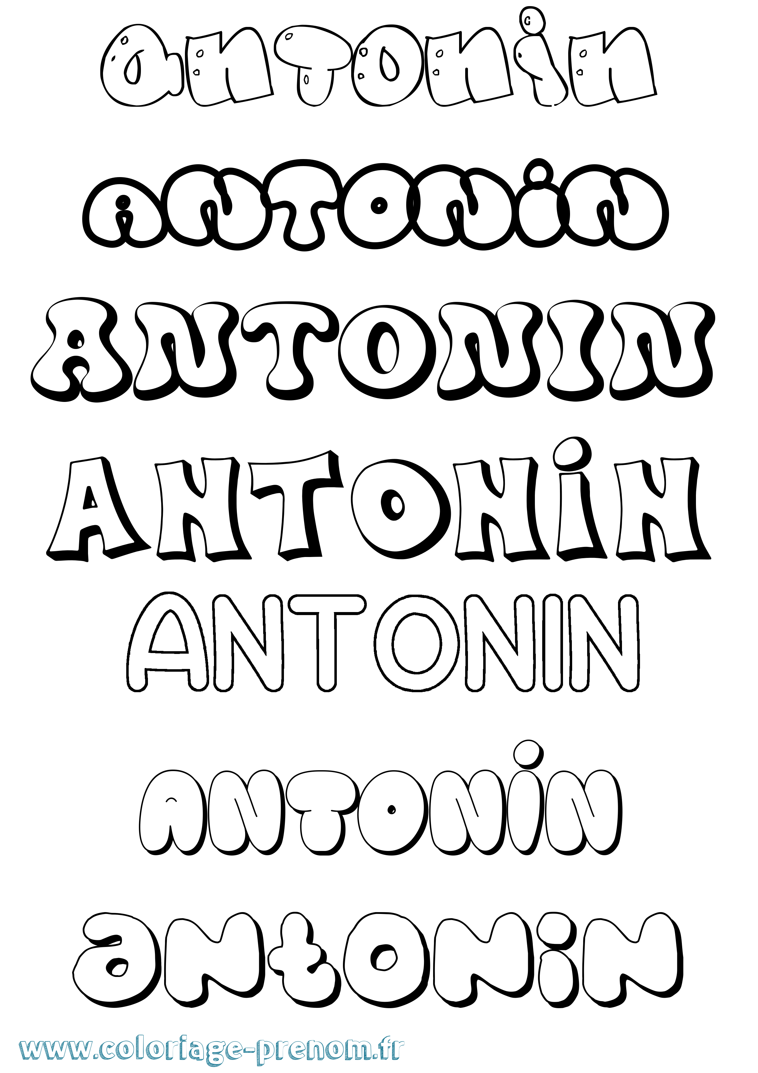 Coloriage prénom Antonin Bubble
