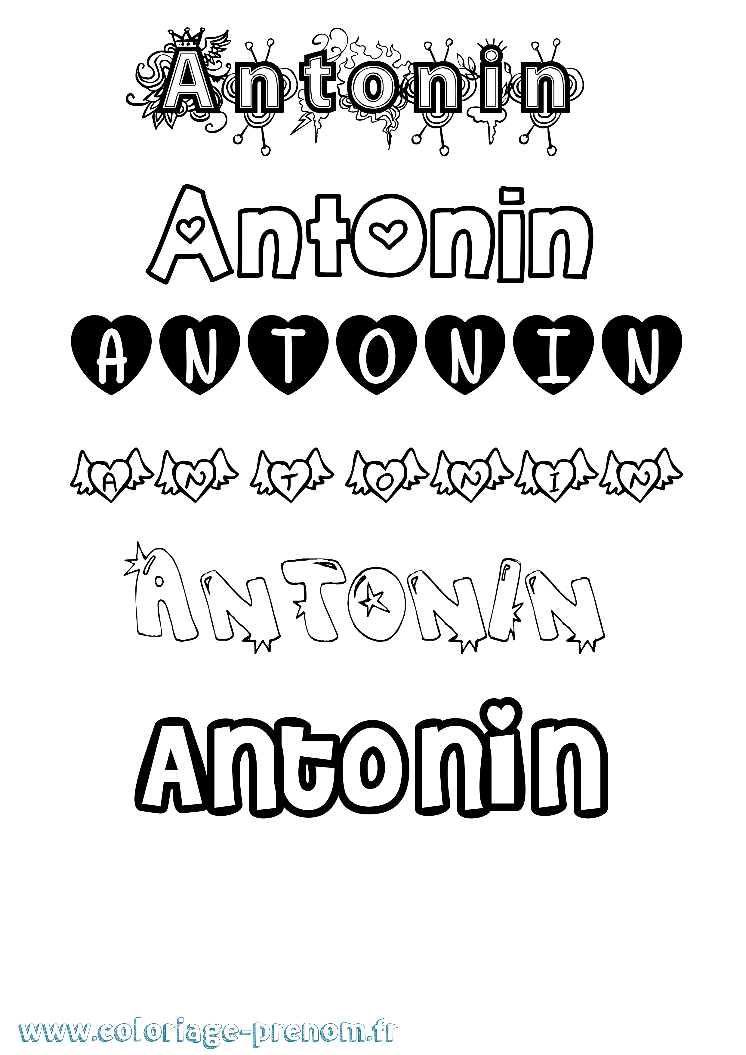 Coloriage prénom Antonin Girly