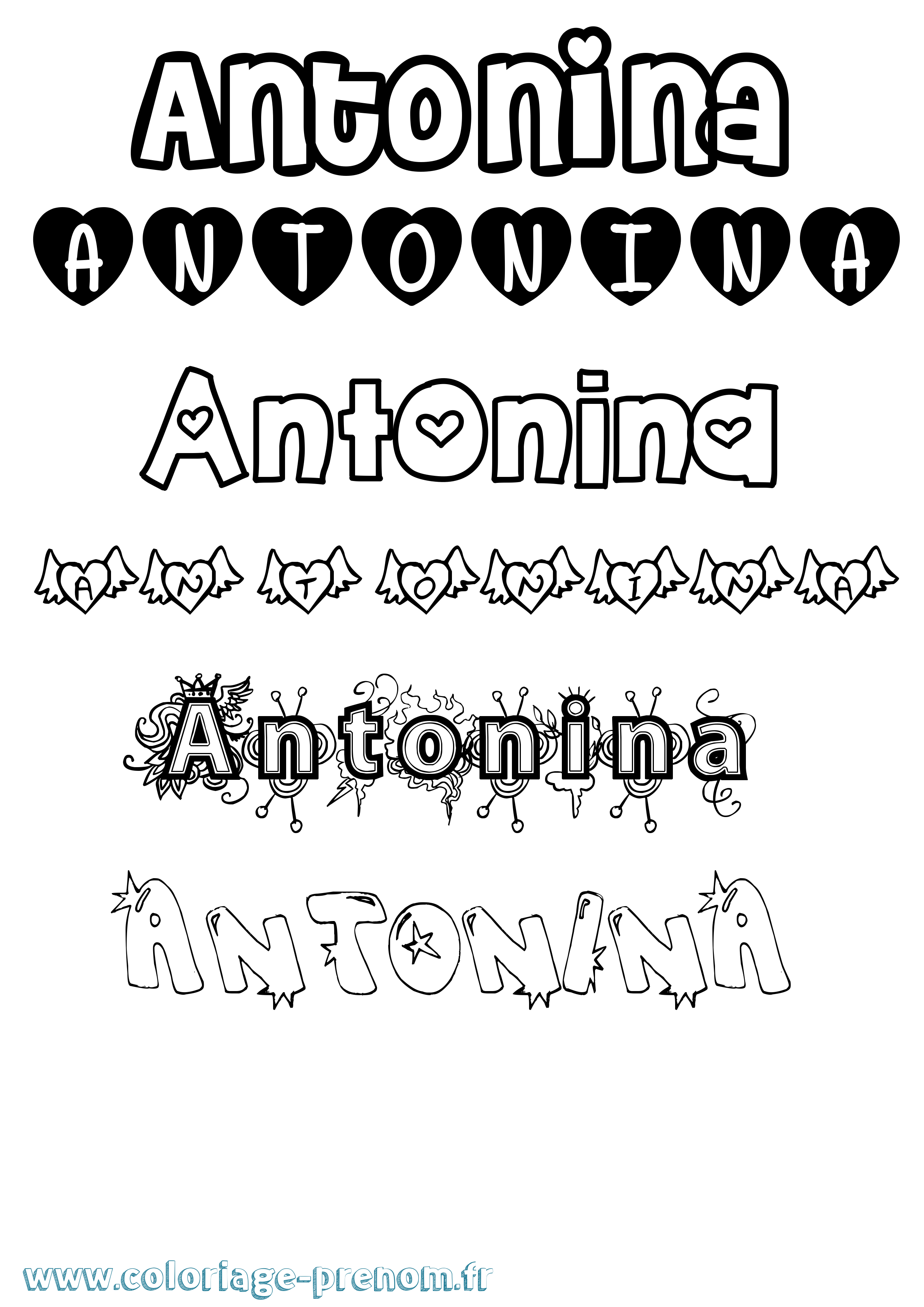Coloriage prénom Antonina Girly