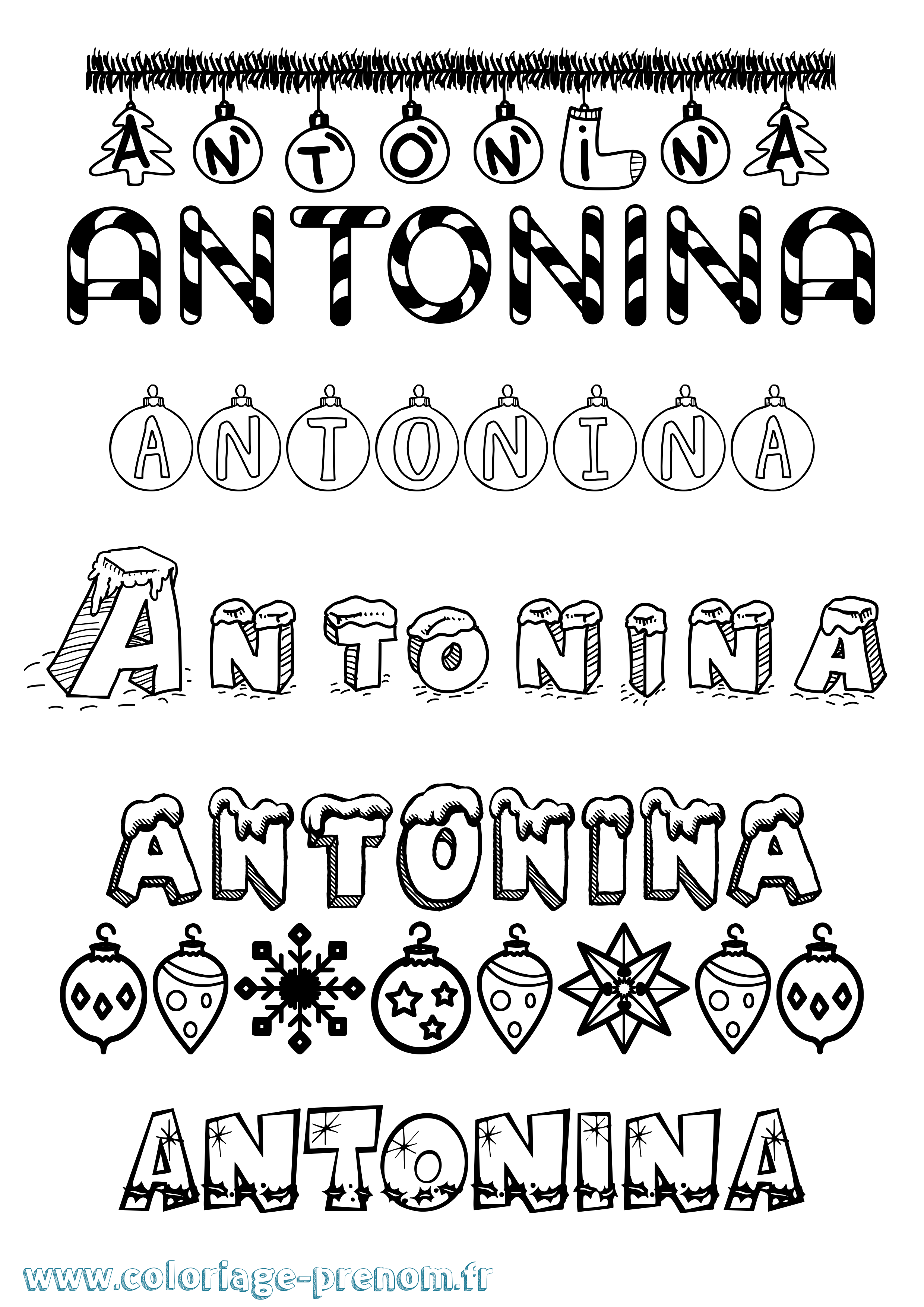 Coloriage prénom Antonina Noël