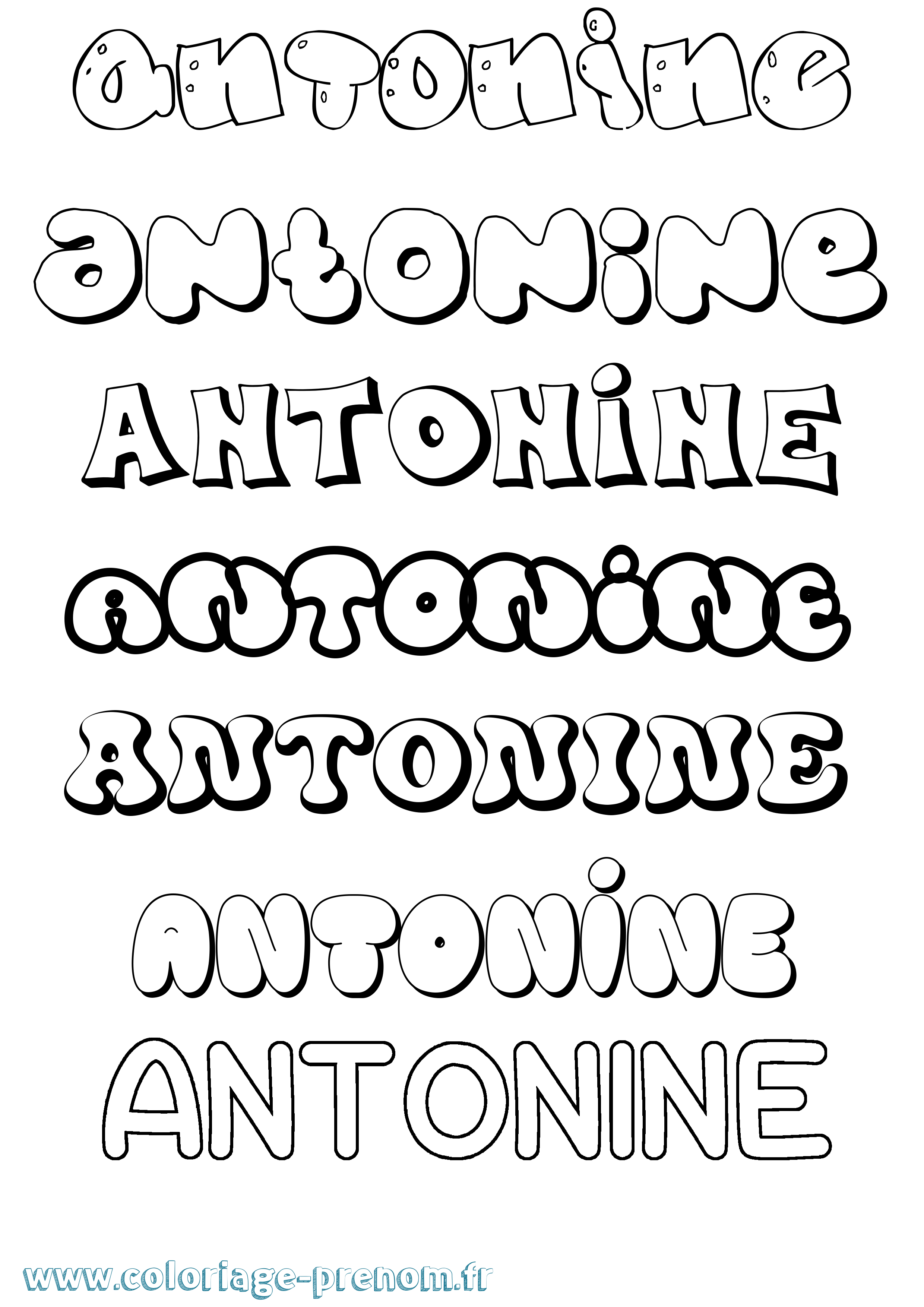 Coloriage prénom Antonine Bubble