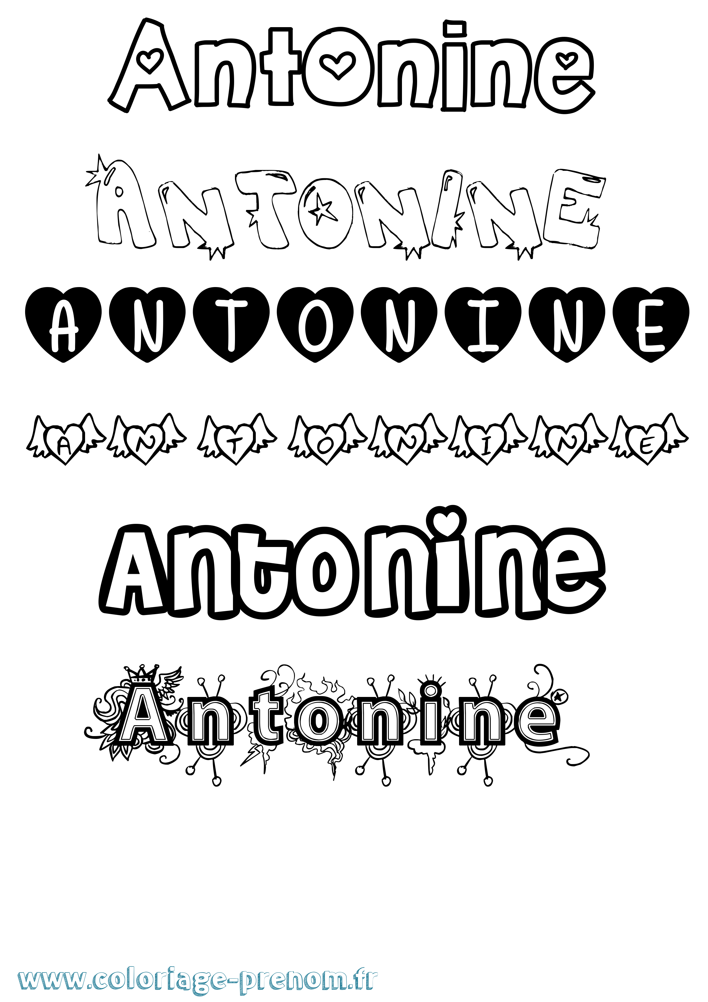 Coloriage prénom Antonine Girly