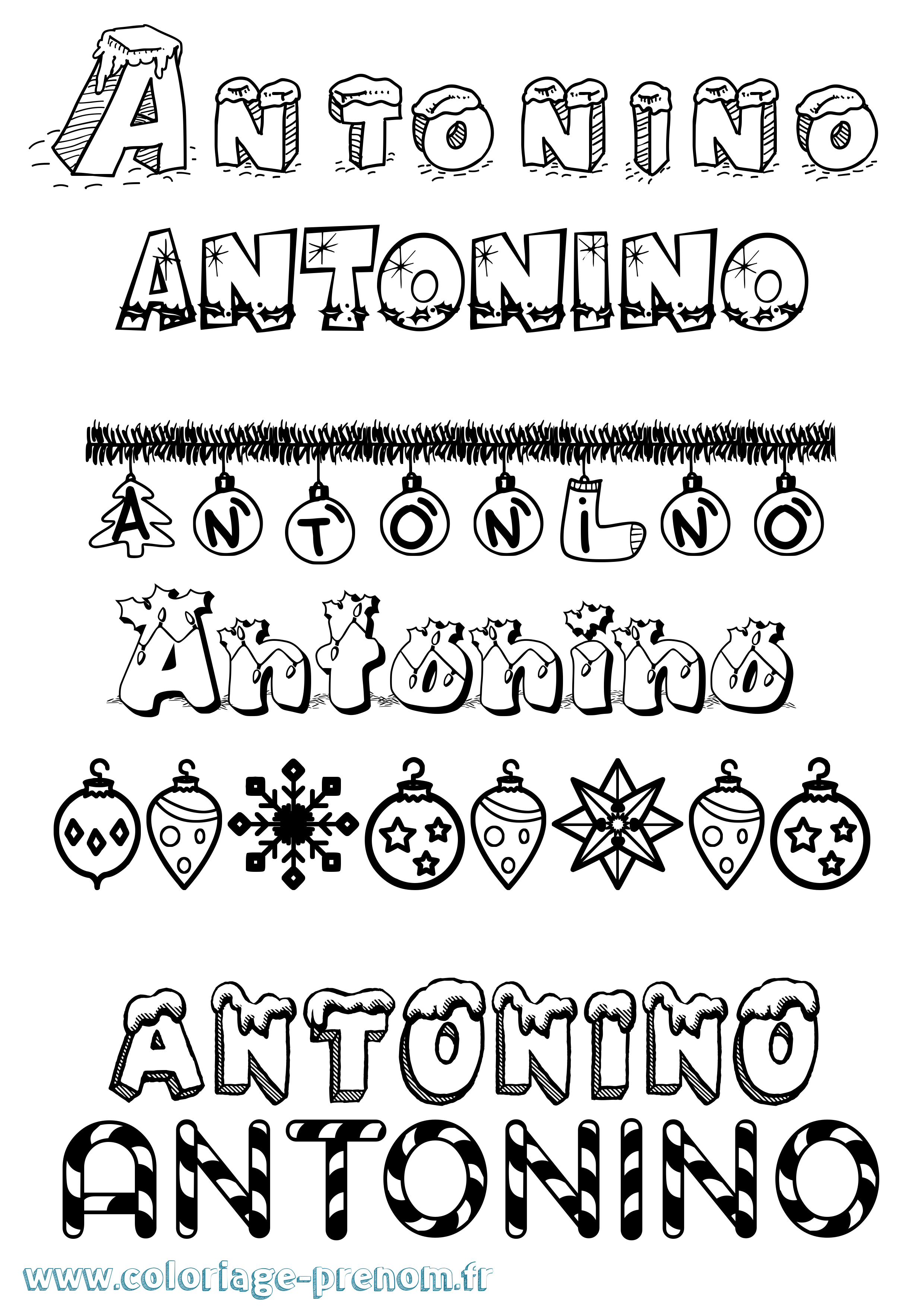 Coloriage Antonino Noël Coloriage prénom Antonino Noël