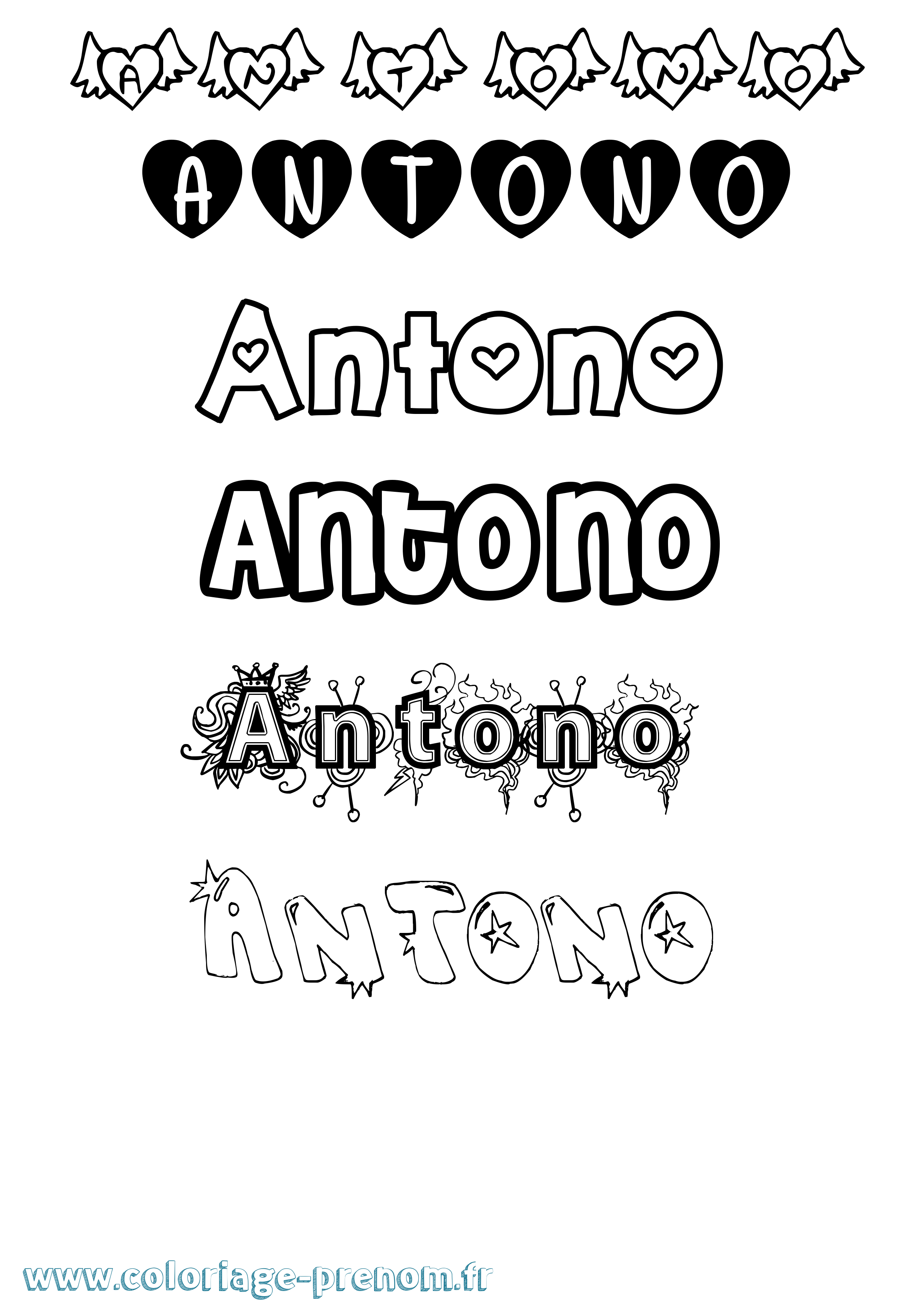 Coloriage prénom Antono Girly