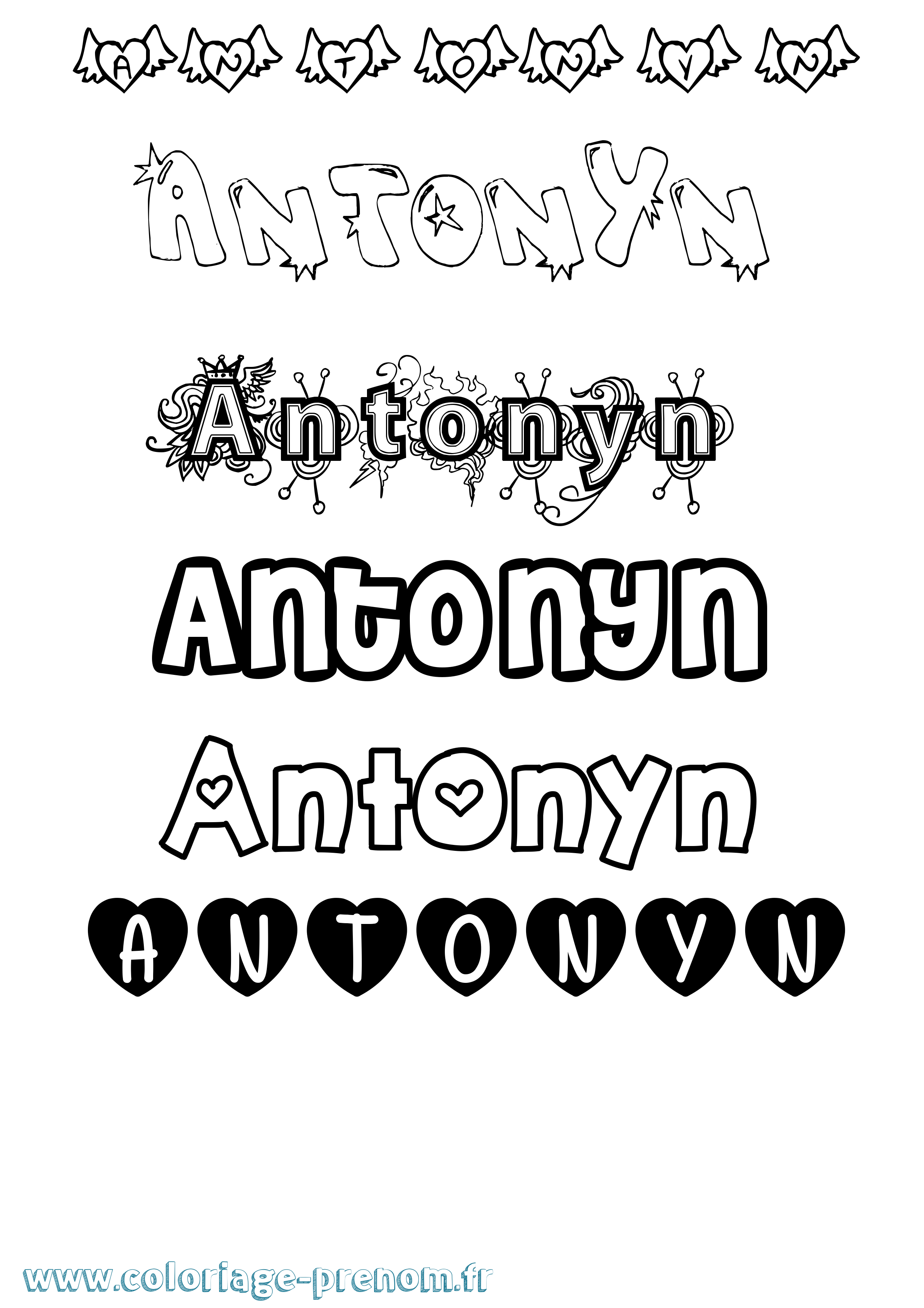 Coloriage prénom Antonyn Girly