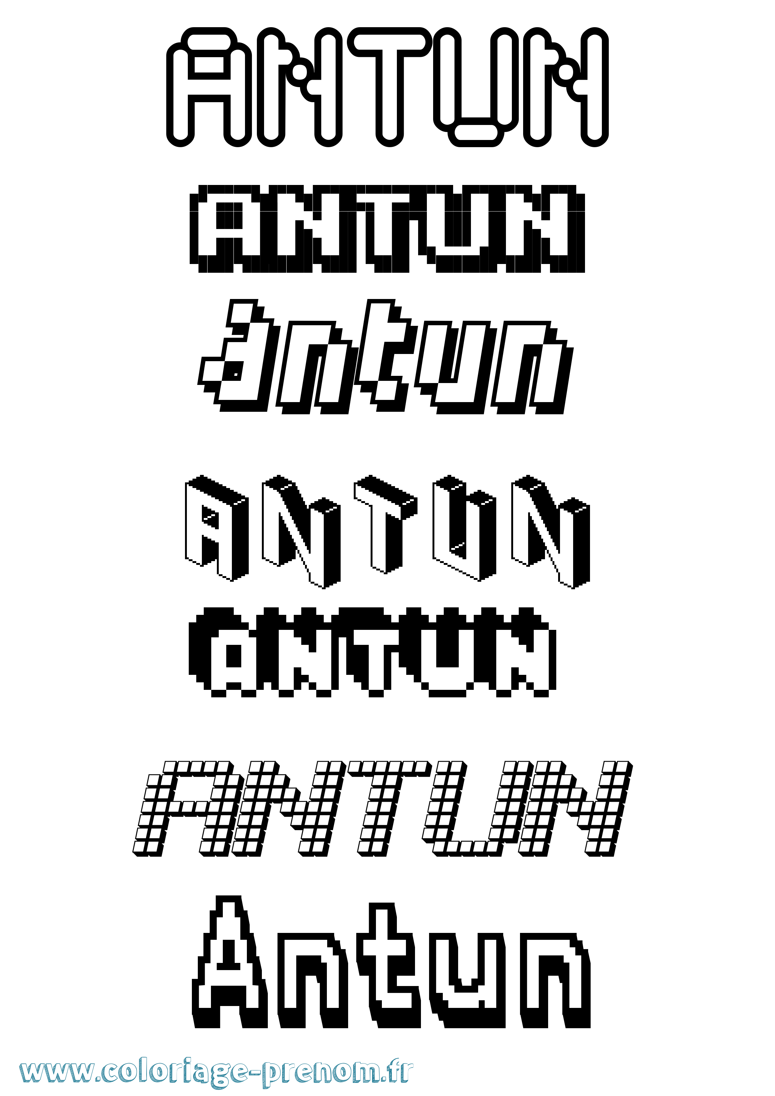 Coloriage prénom Antun Pixel