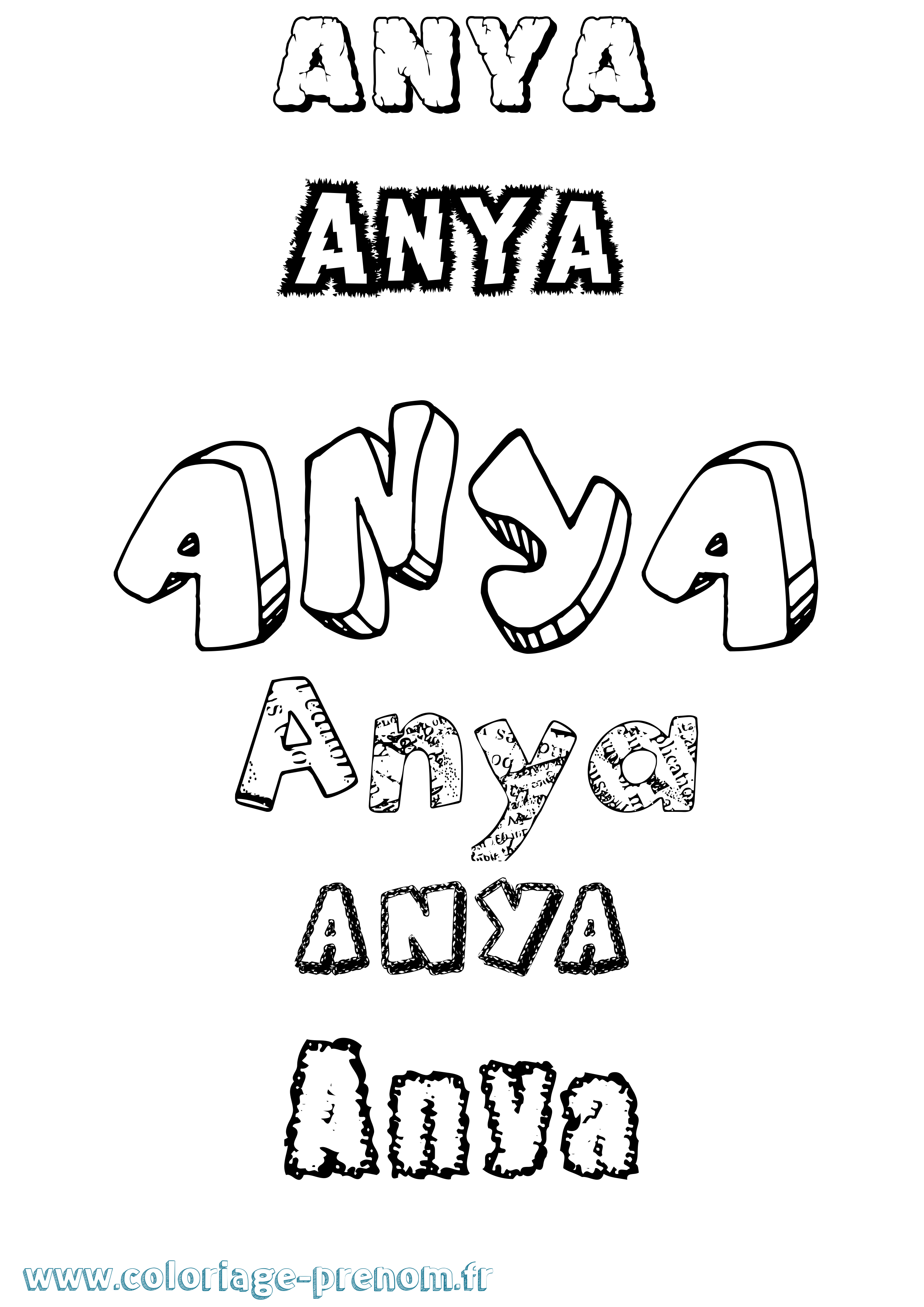 Coloriage prénom Anya Destructuré
