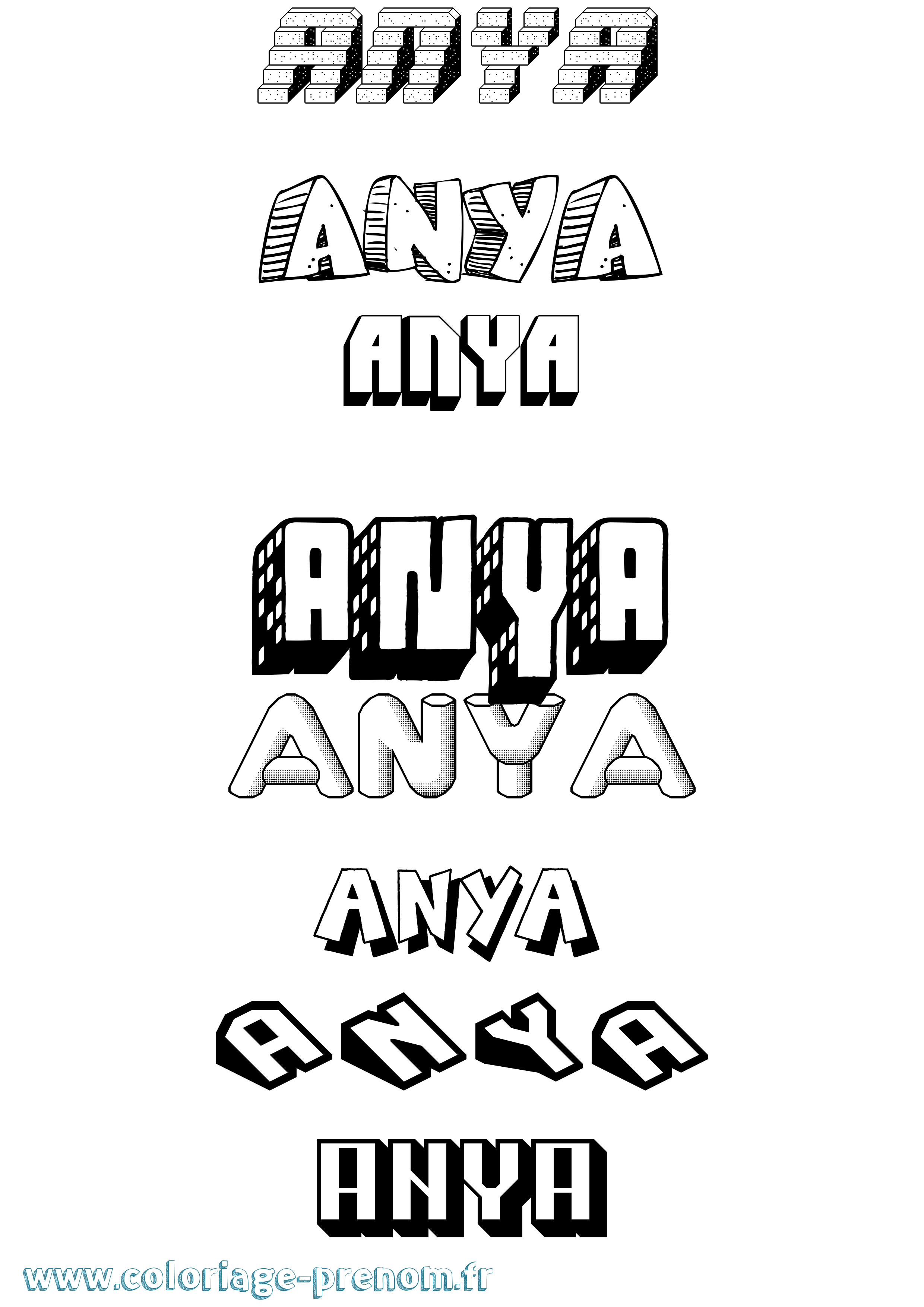 Coloriage prénom Anya Effet 3D
