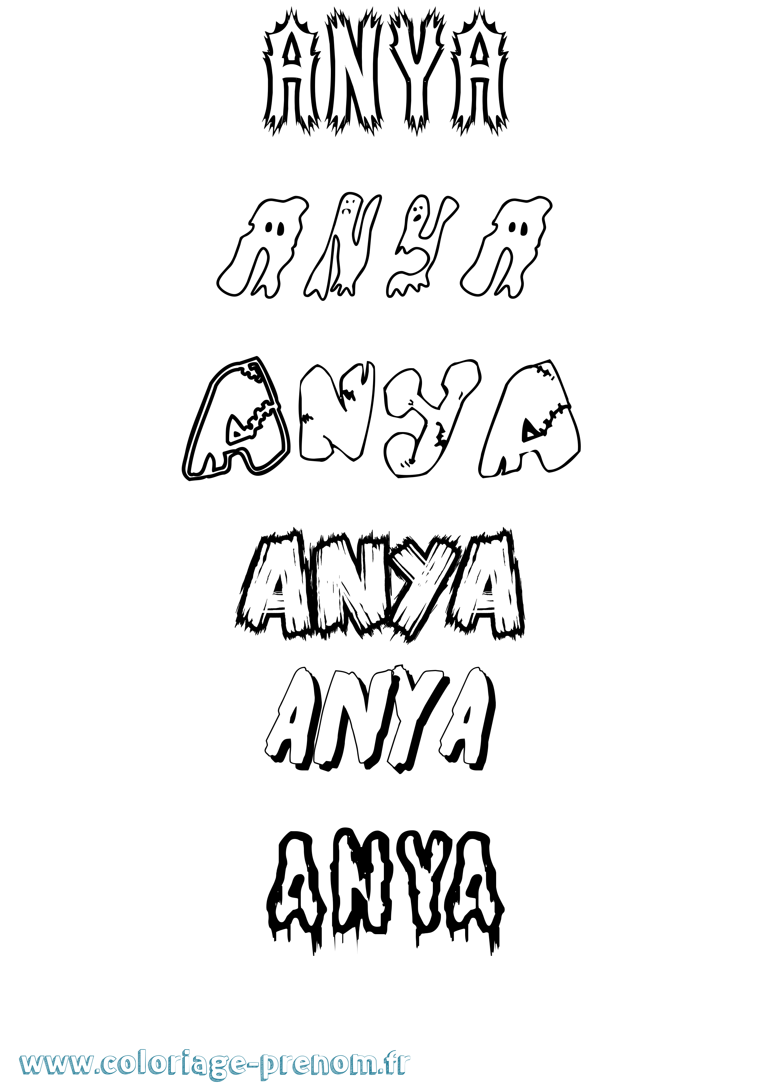 Coloriage prénom Anya Frisson