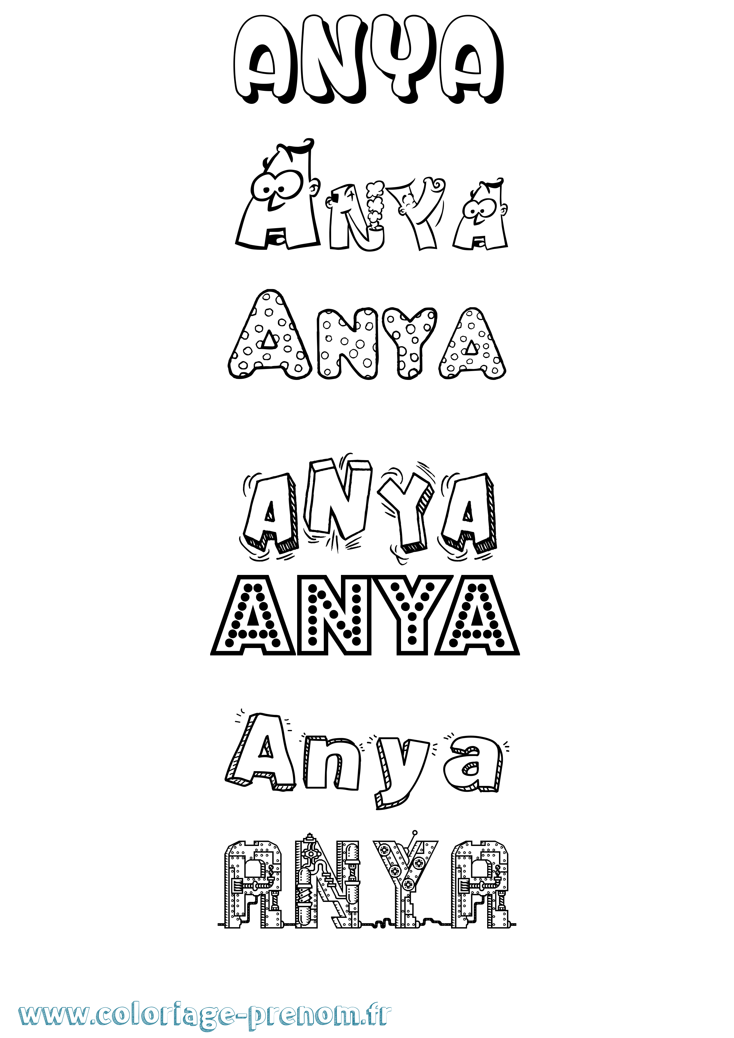 Coloriage prénom Anya Fun