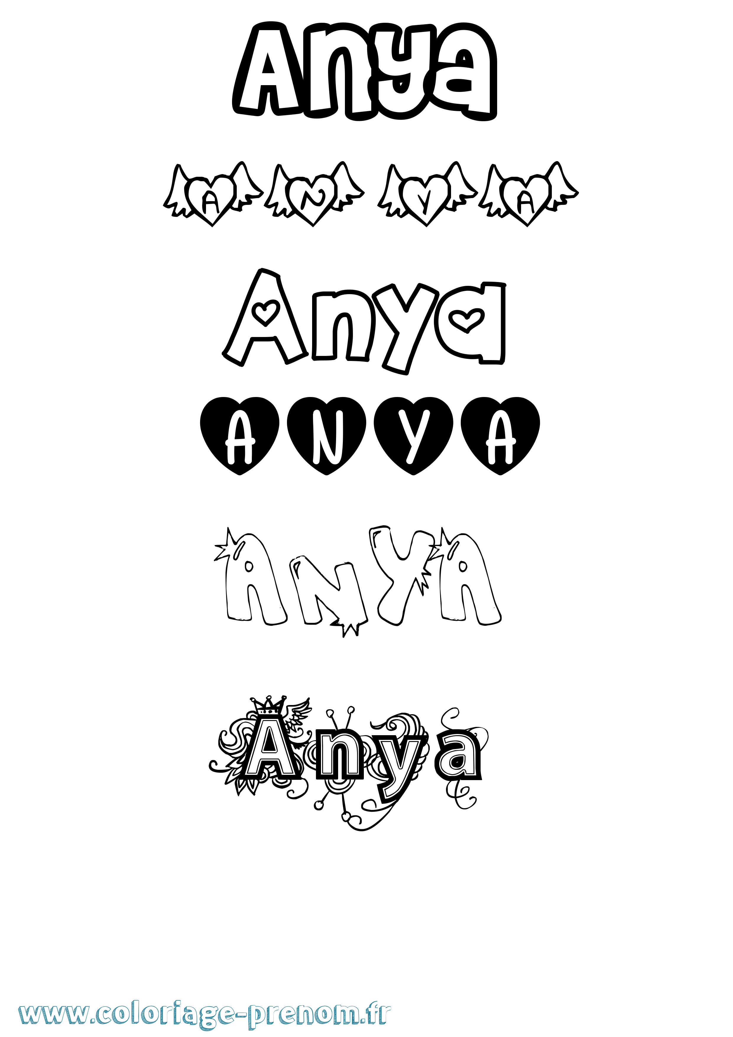 Coloriage prénom Anya Girly