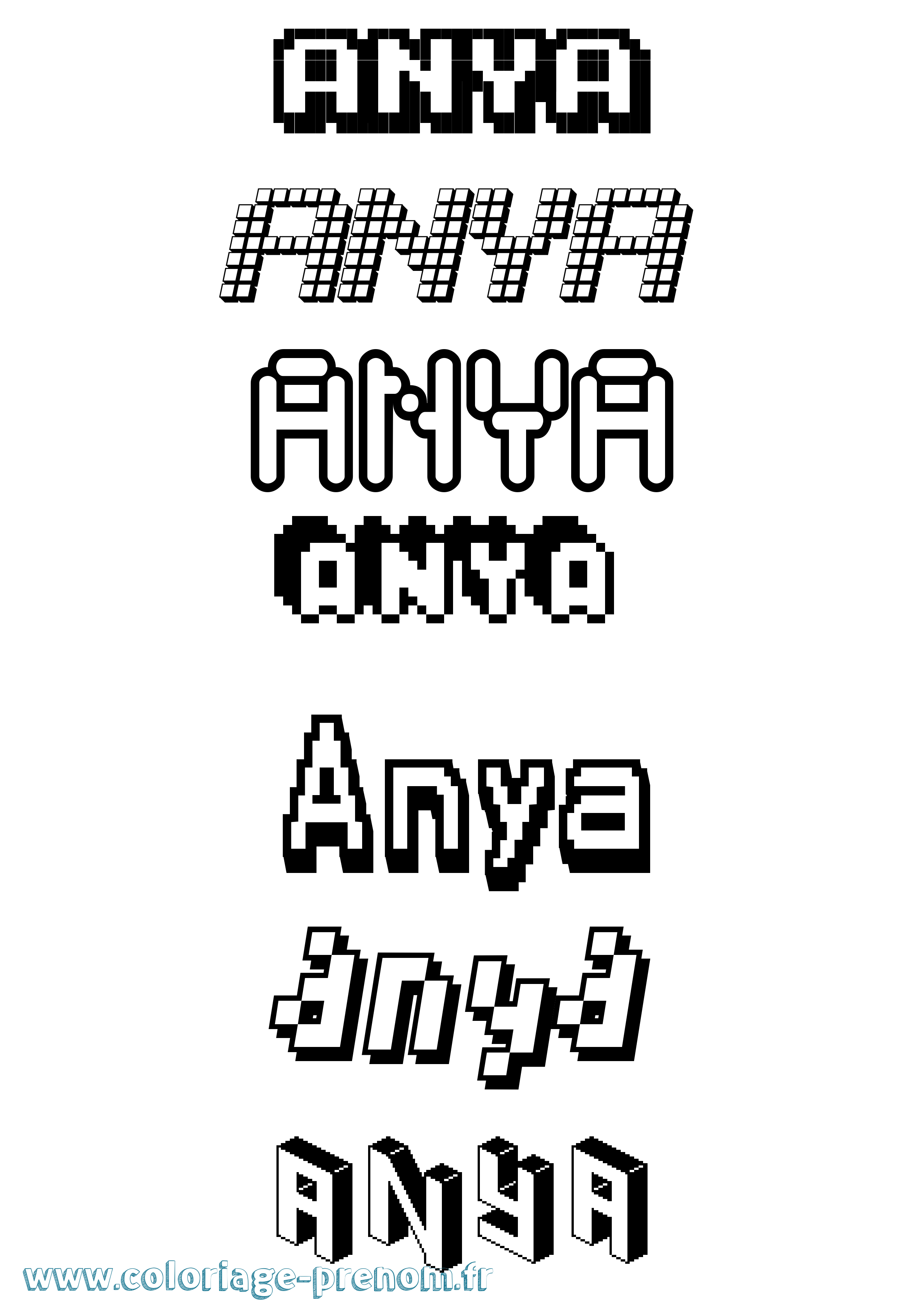 Coloriage prénom Anya Pixel