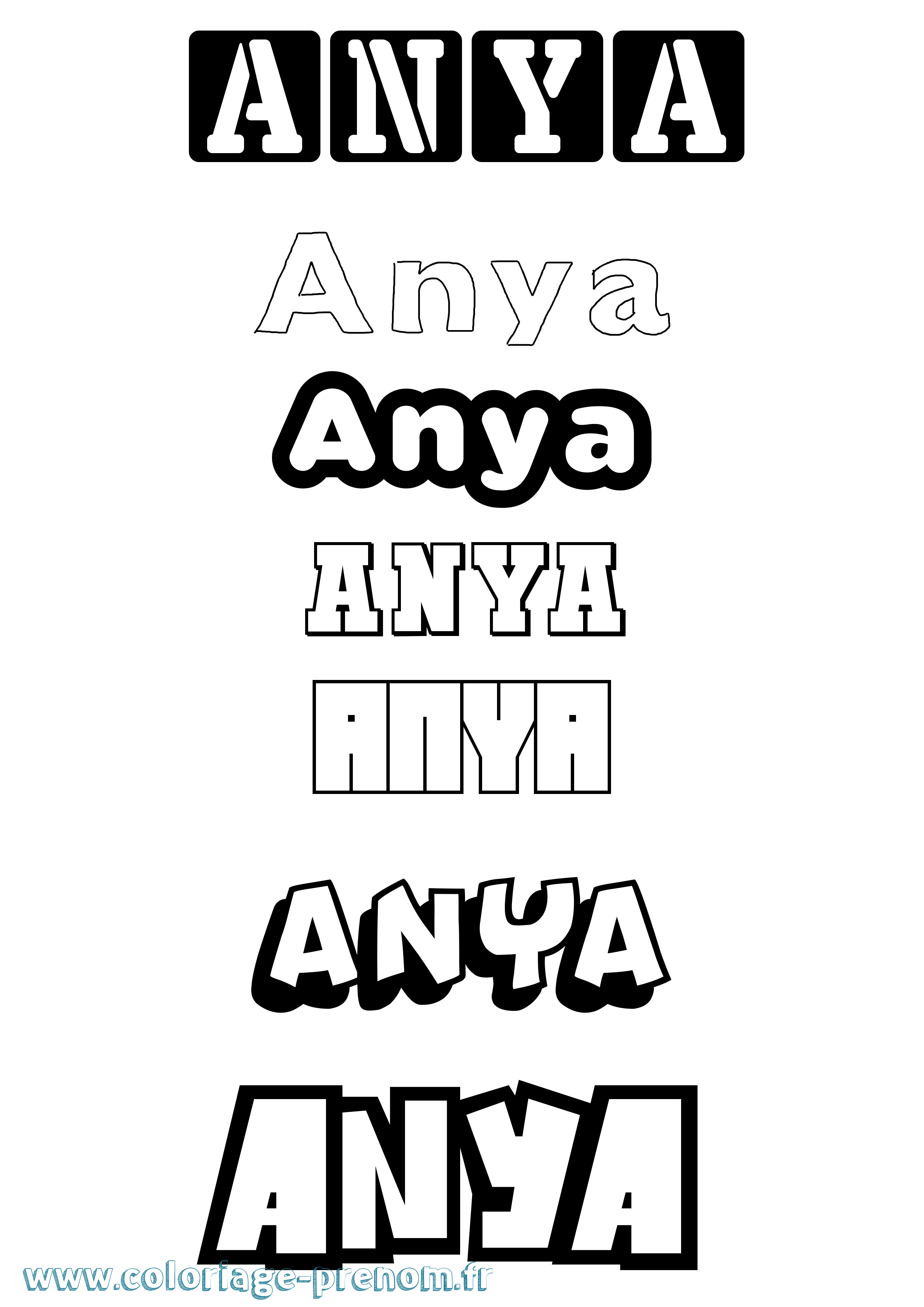 Coloriage prénom Anya Simple