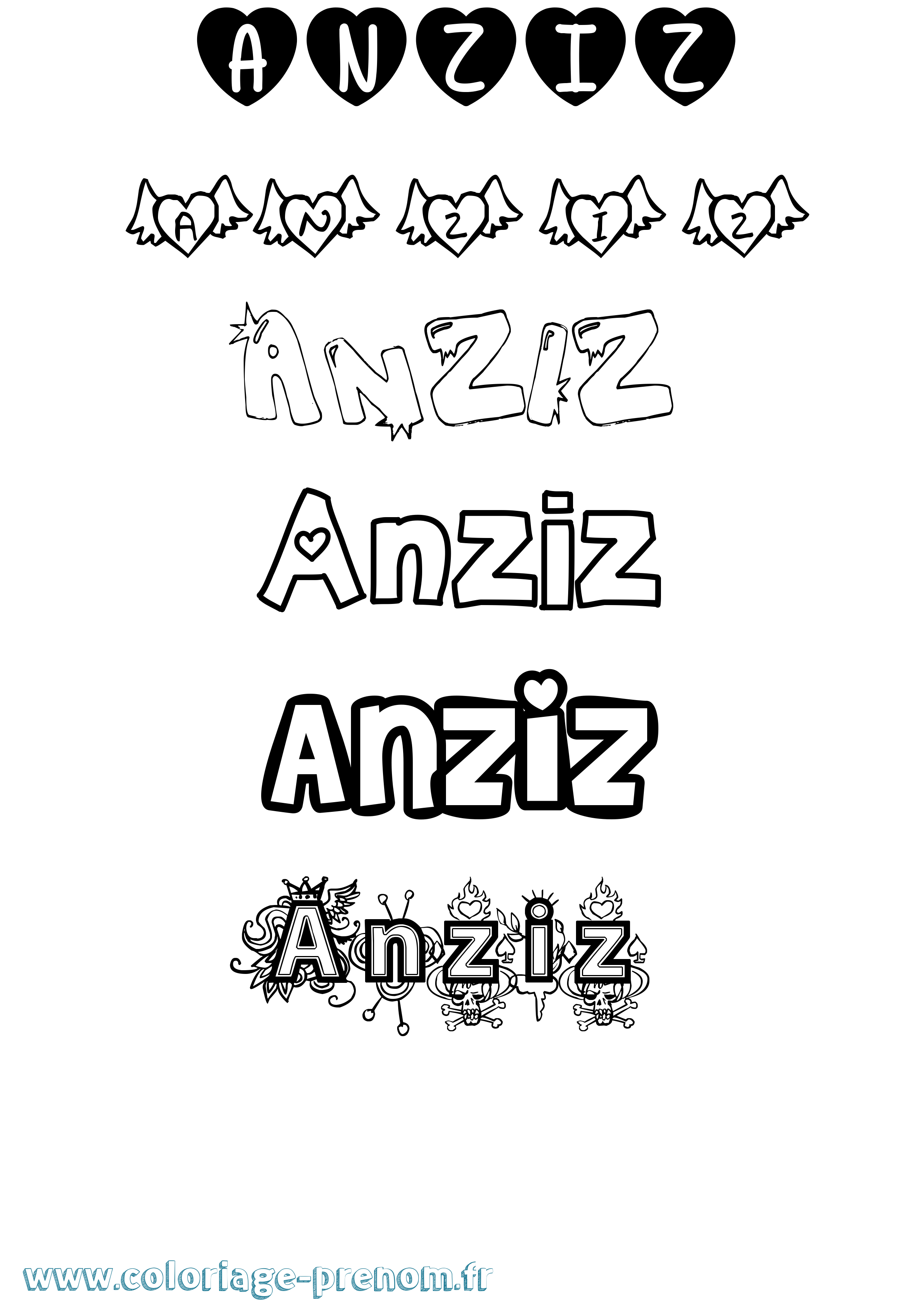 Coloriage prénom Anziz Girly