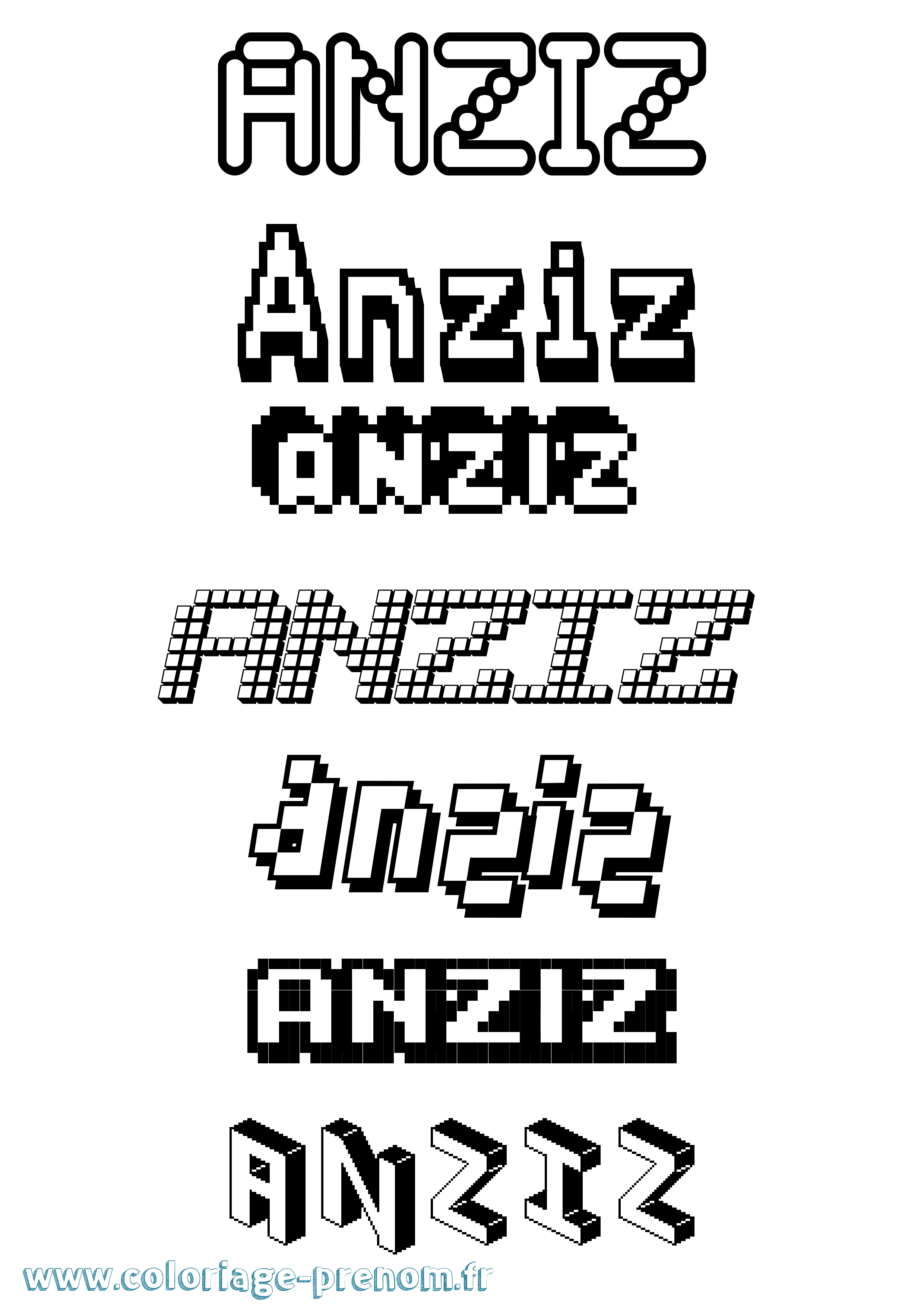 Coloriage prénom Anziz Pixel