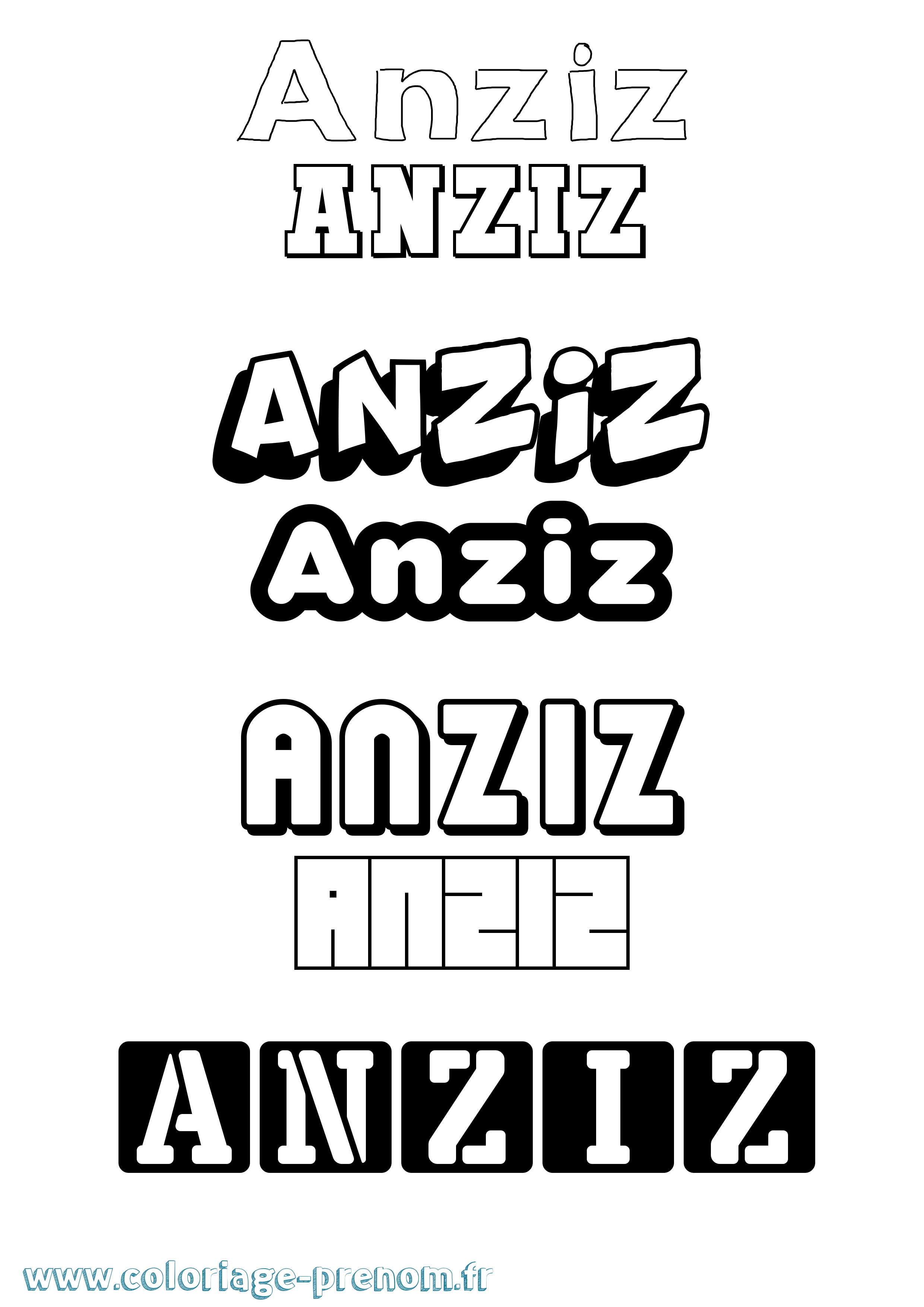 Coloriage prénom Anziz Simple