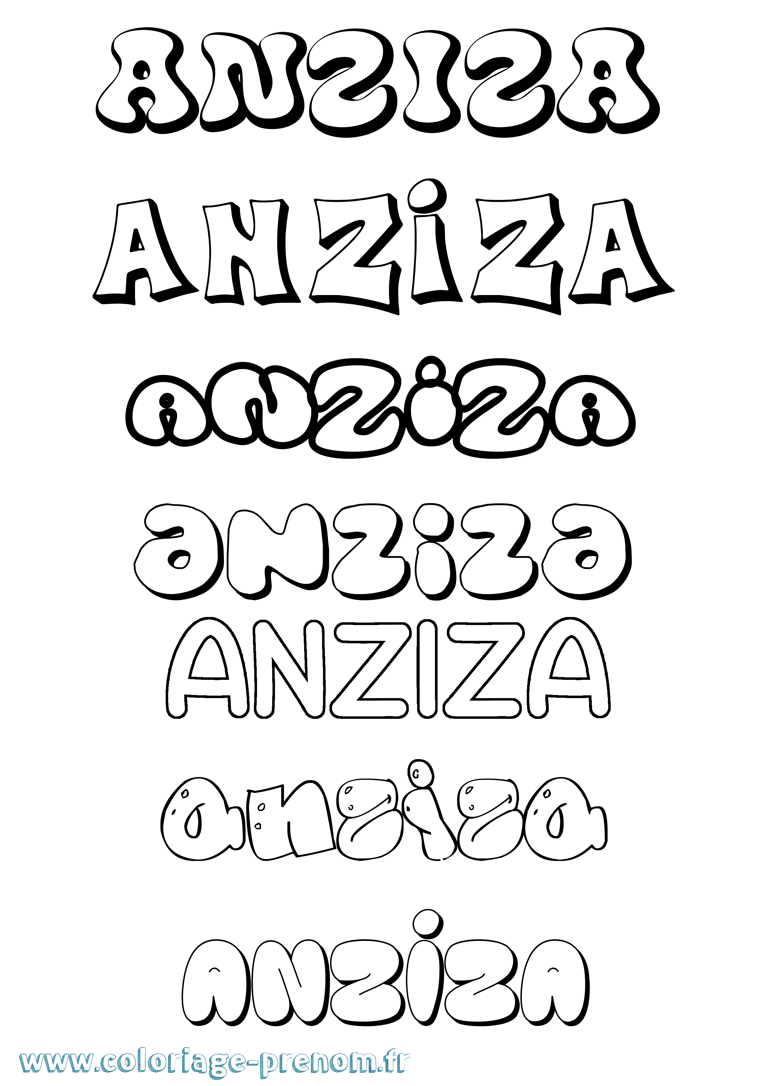 Coloriage prénom Anziza Bubble