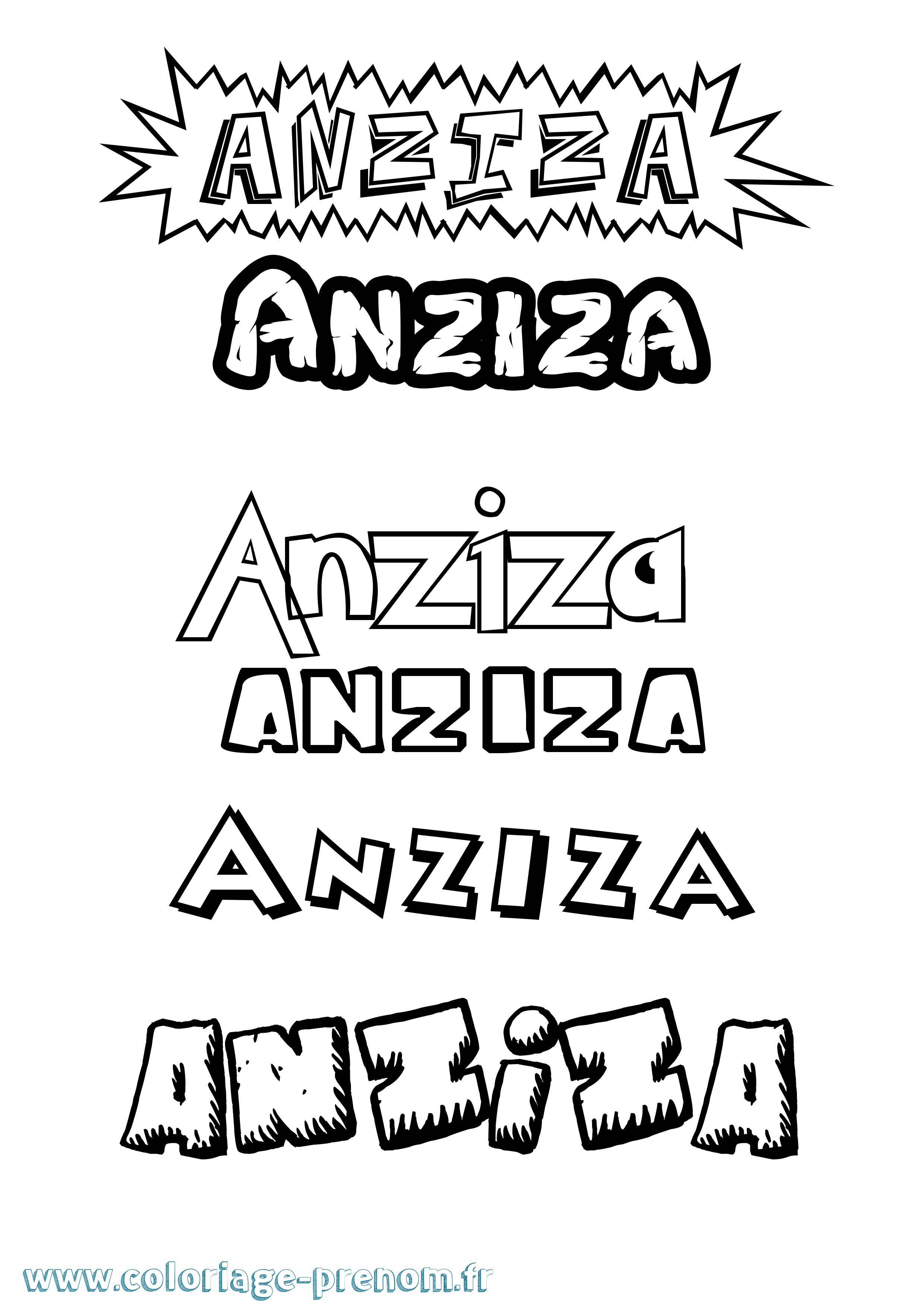 Coloriage Anziza Dessin Animé Coloriage prénom Anziza Dessin Animé