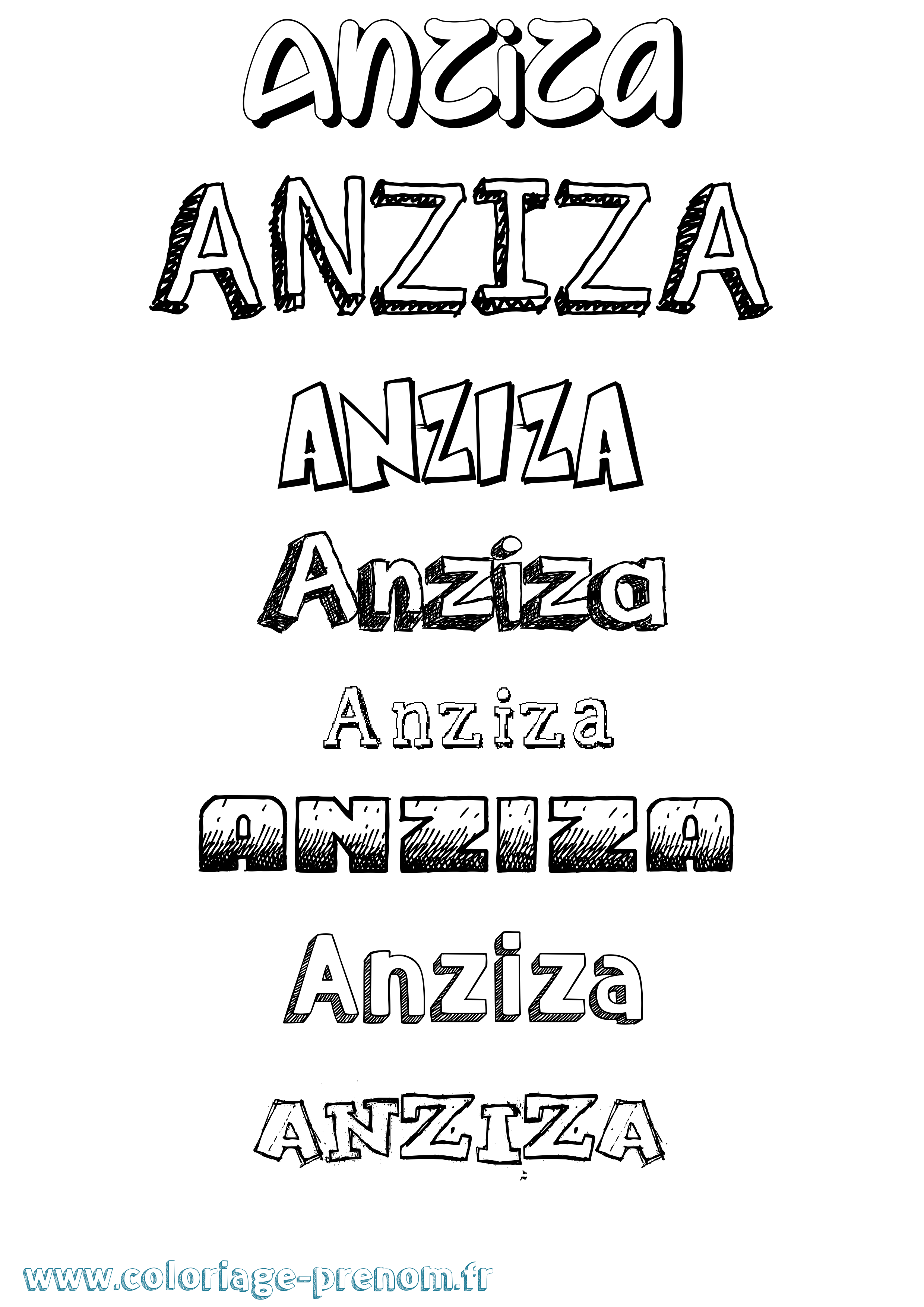Coloriage prénom Anziza Dessiné