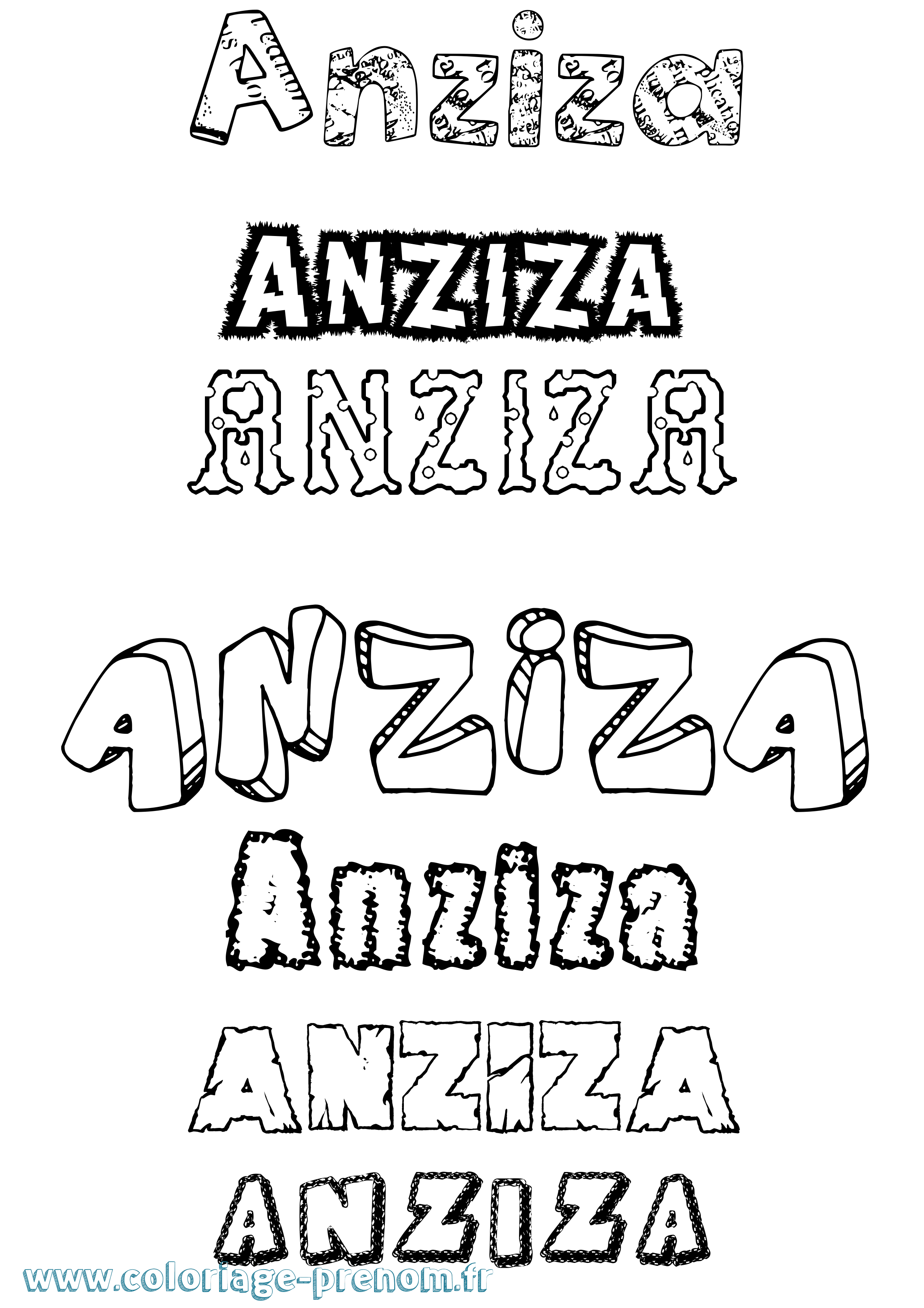 Coloriage prénom Anziza Destructuré