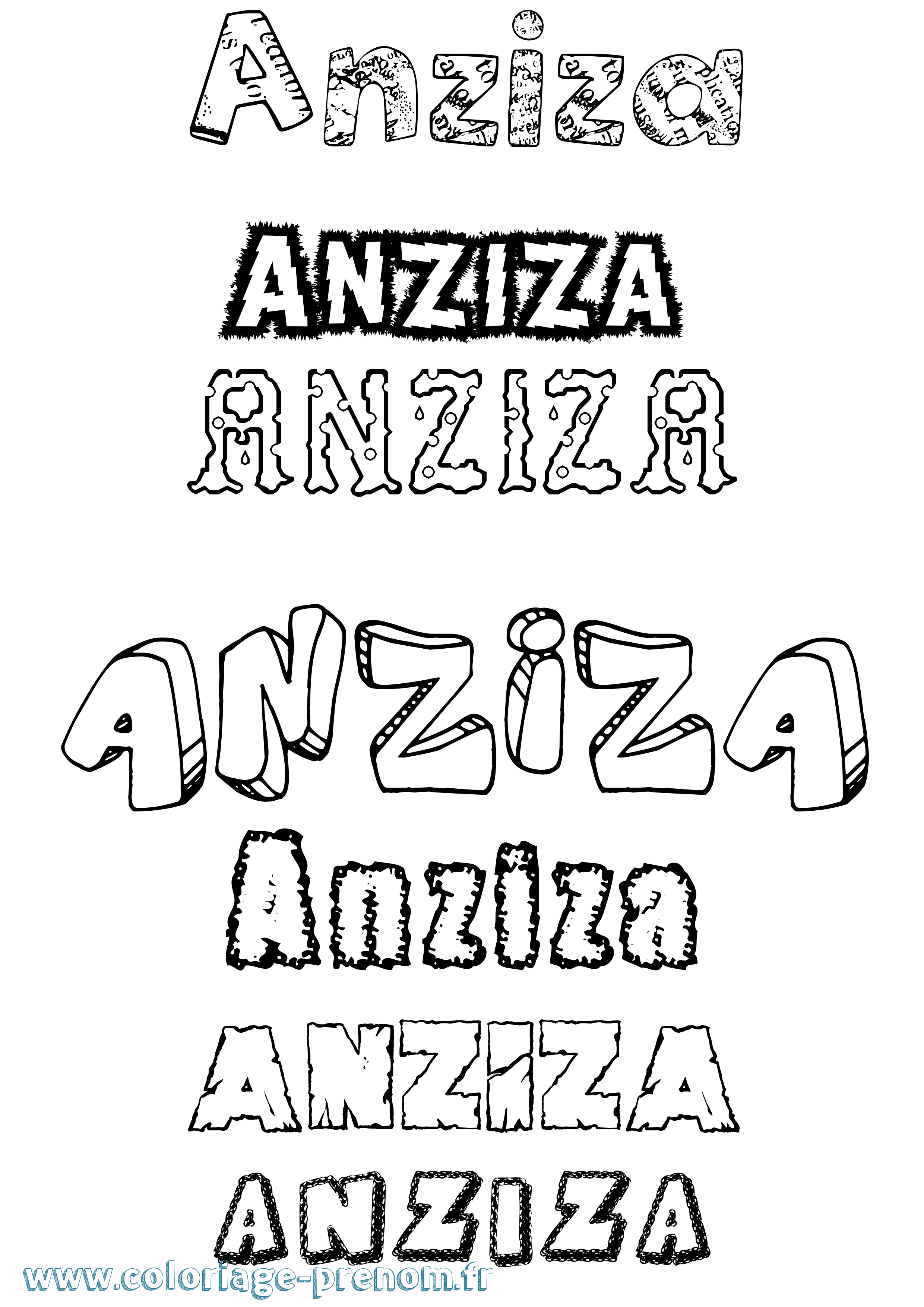 Coloriage Anziza Destructuré Coloriage prénom Anziza Destructuré