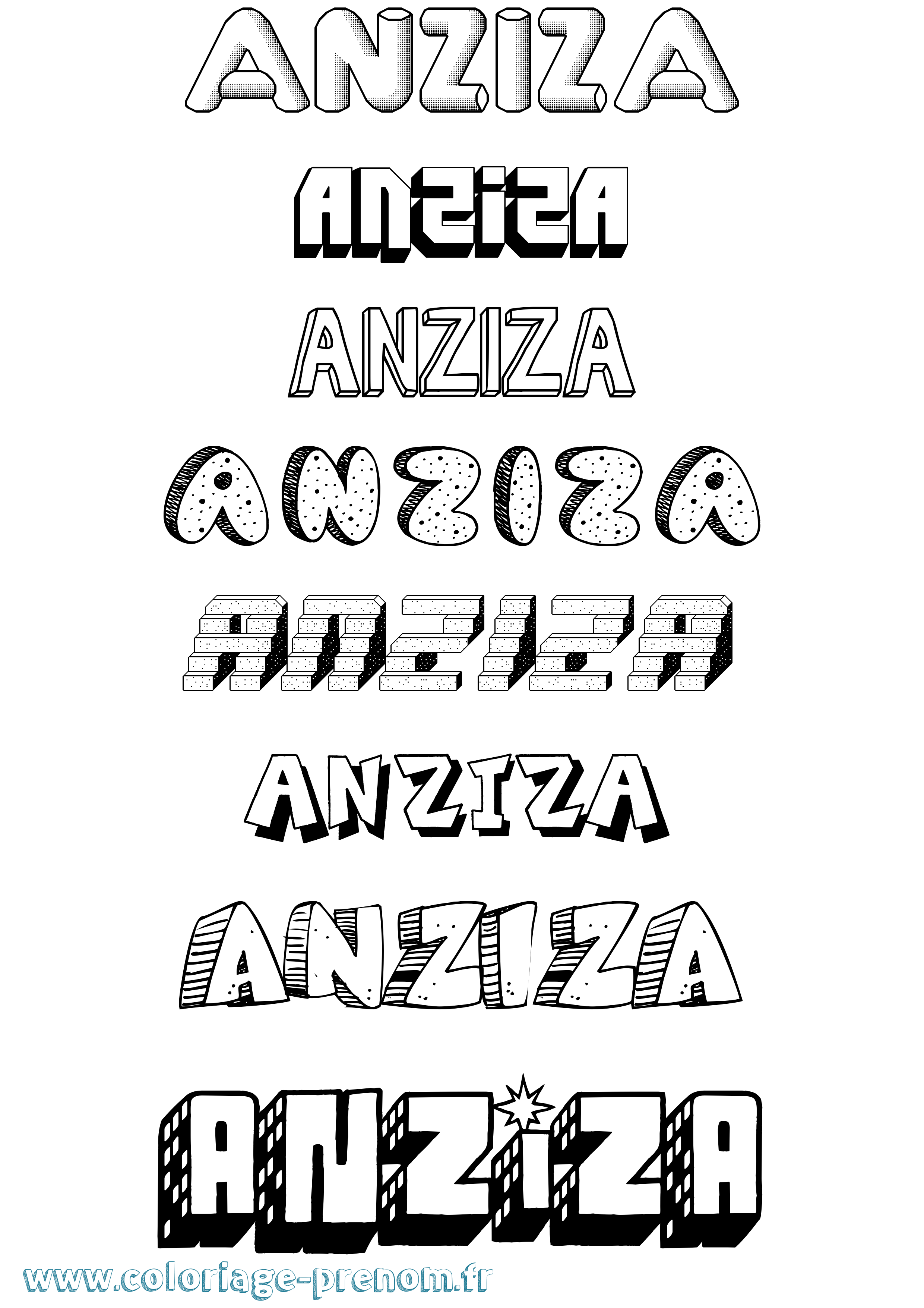 Coloriage Anziza Effet 3D Coloriage prénom Anziza Effet 3D